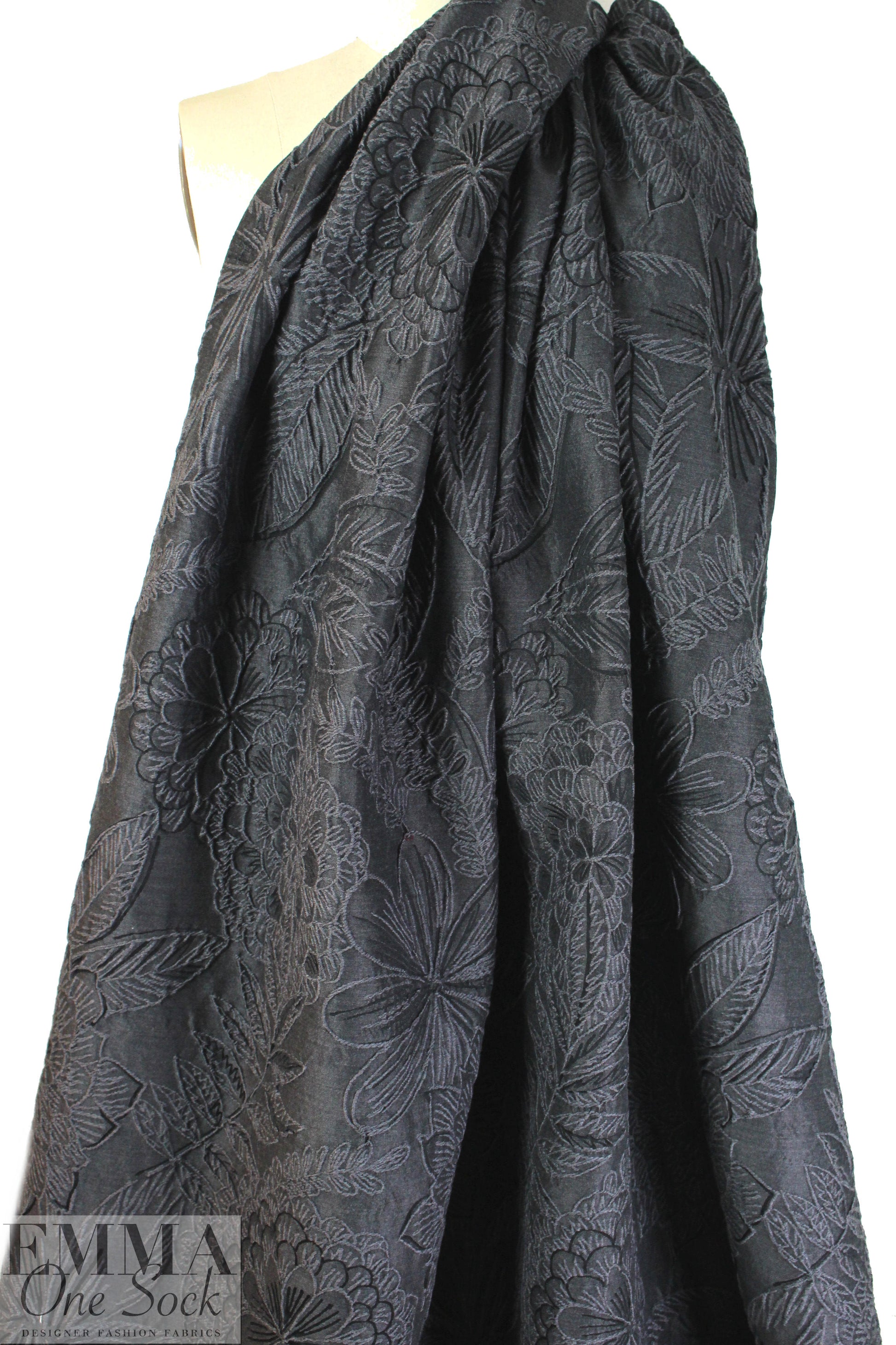 Italian gray tones floral textured jacquard brocade