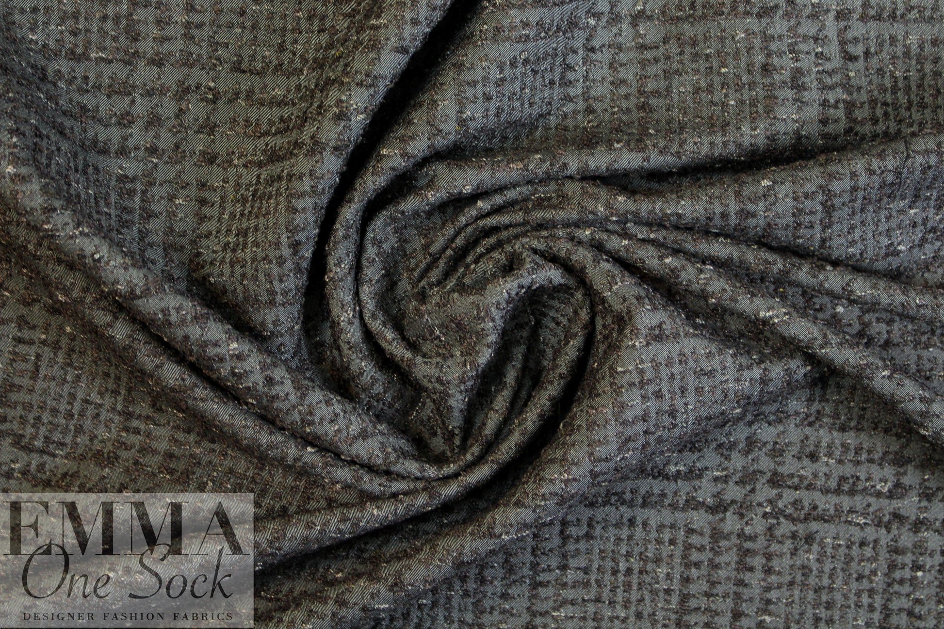 Italian gunmetal glen plaid textured jacquard brocade