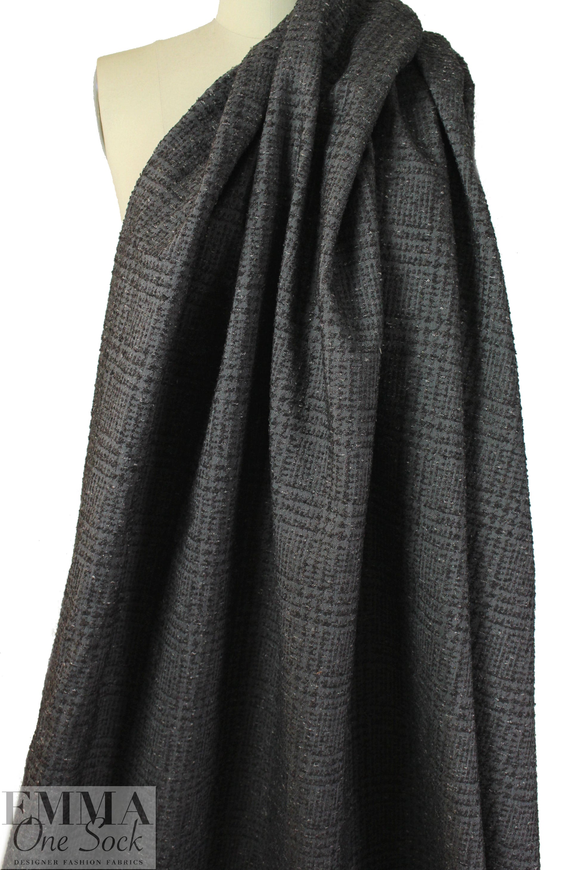 Italian gunmetal glen plaid textured jacquard brocade