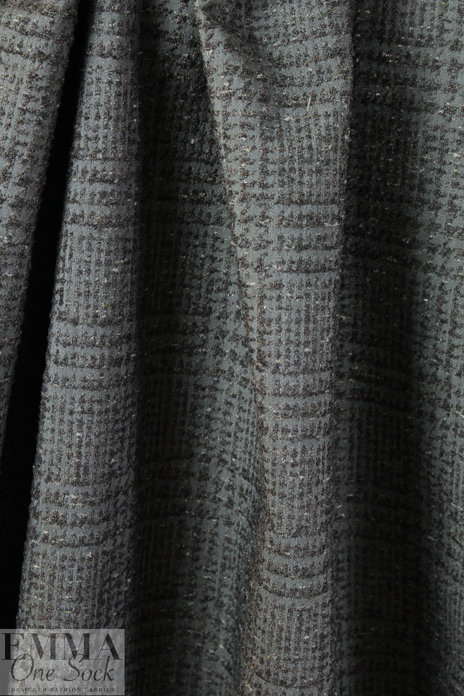 Italian gunmetal glen plaid textured jacquard brocade