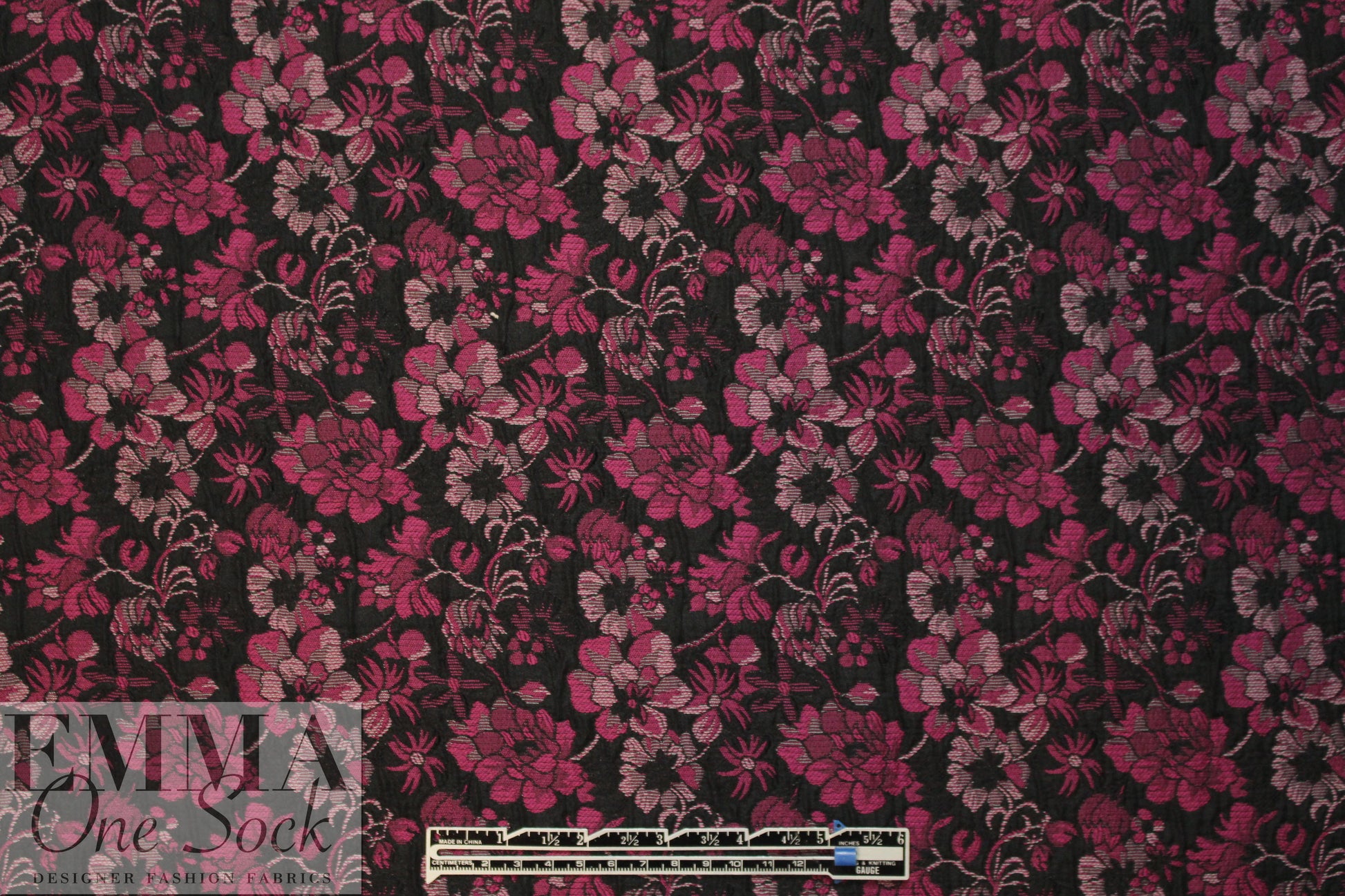 NY designer floral jacquard brocade - red plum/black 1.25 yds