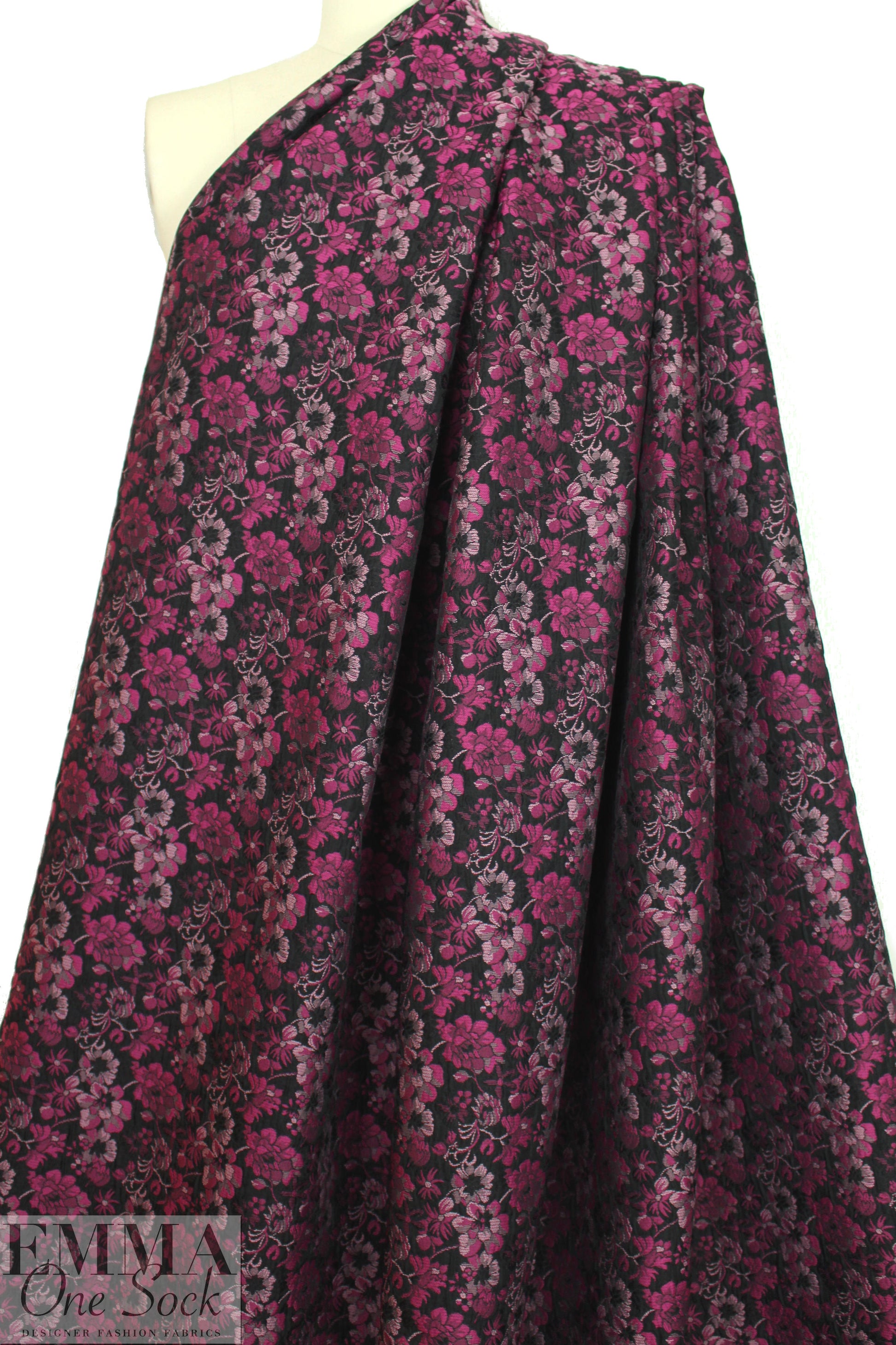 NY designer floral jacquard brocade - red plum/black