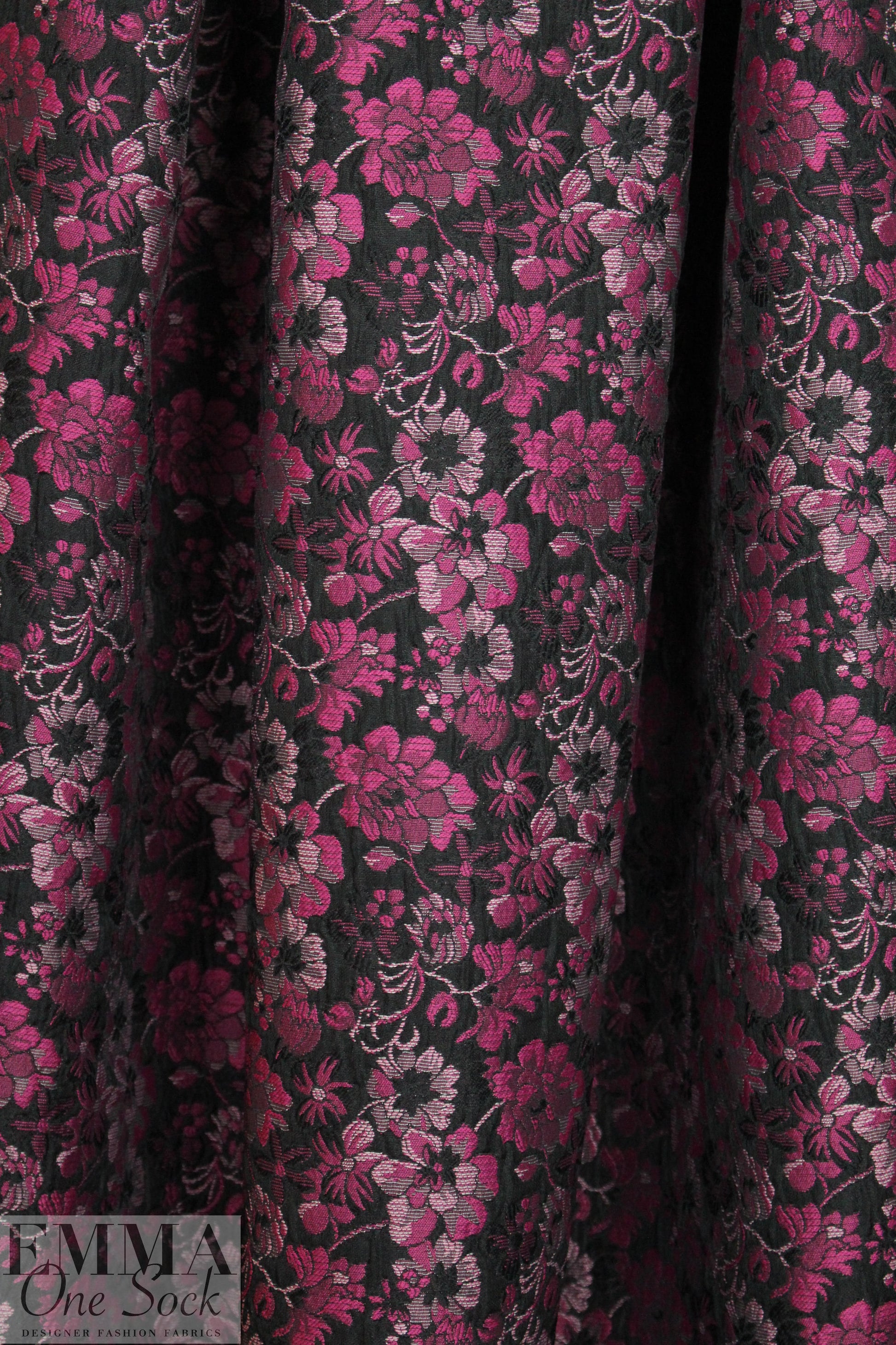 NY designer floral jacquard brocade - red plum/black