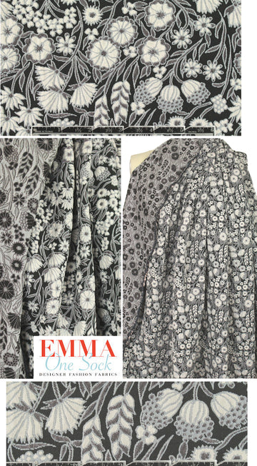 Italian plum-gray/stone/raven textured floral matelasse'