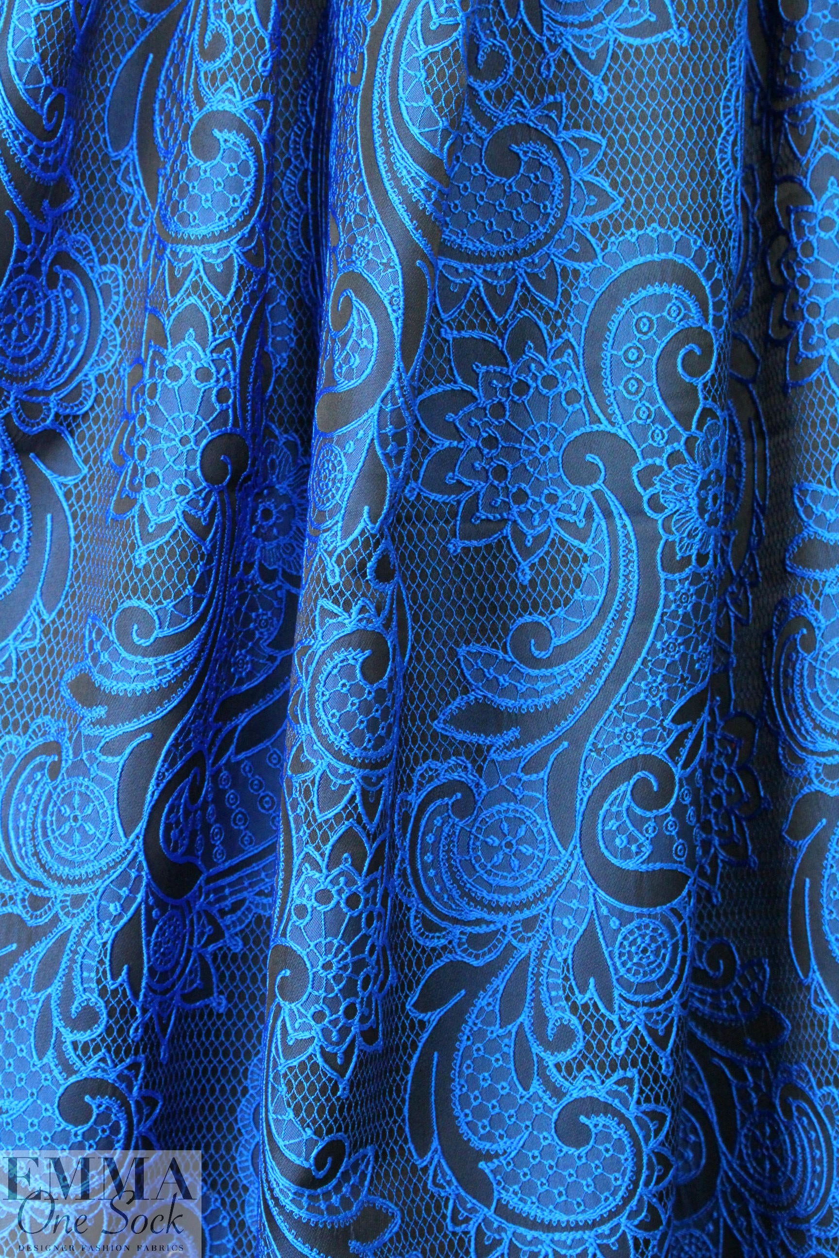 NY designer lacey-look brocade - blue/midnight