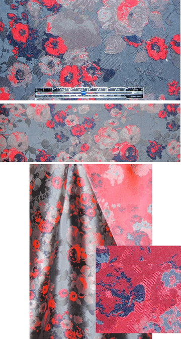 J. Mende1 silk jacq. brocade - flamingo/blue-gray 2.375 yds