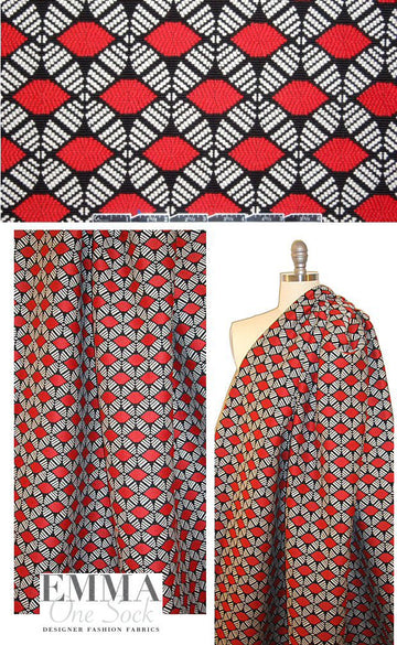 Mi11y red/black/white textured graphic brocade