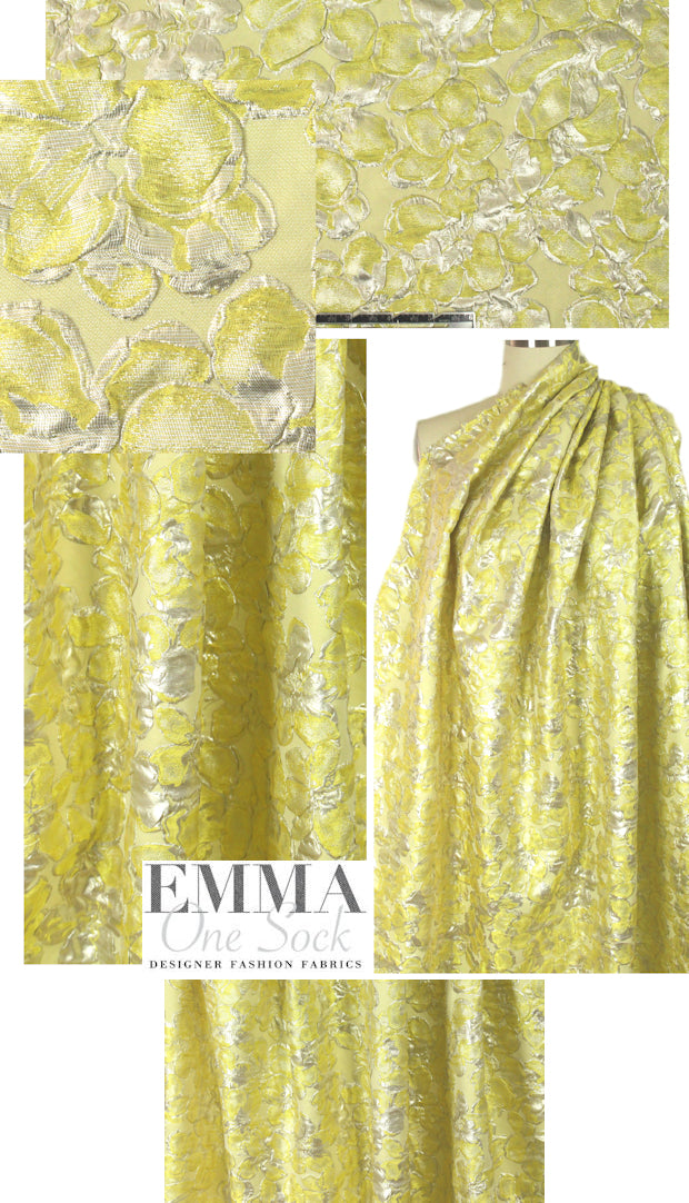 Italian metallic floral brocade - lemon/silver