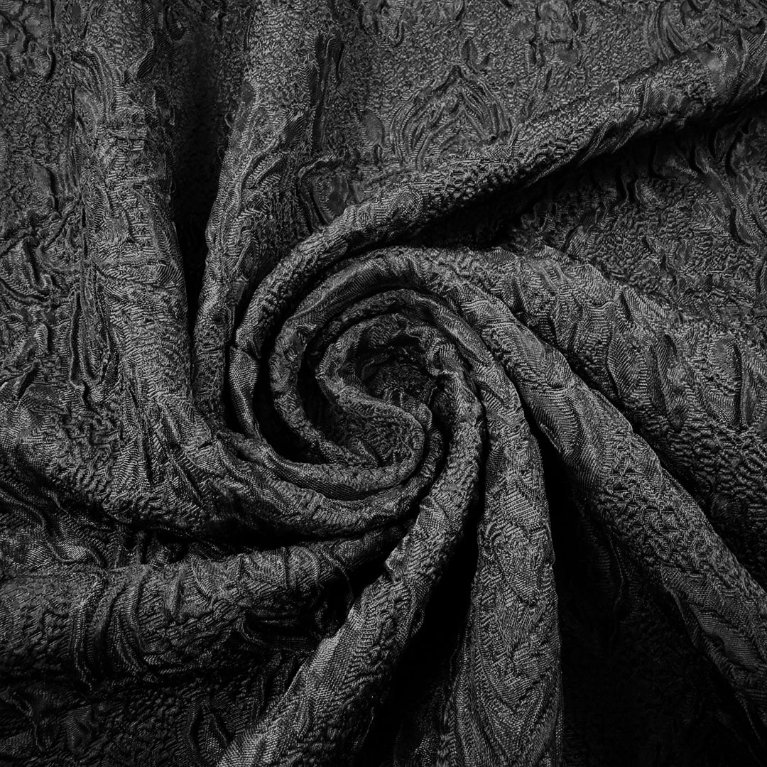 M. Lhui11ier textured matelasse' flower brocade - black 2.25 yd