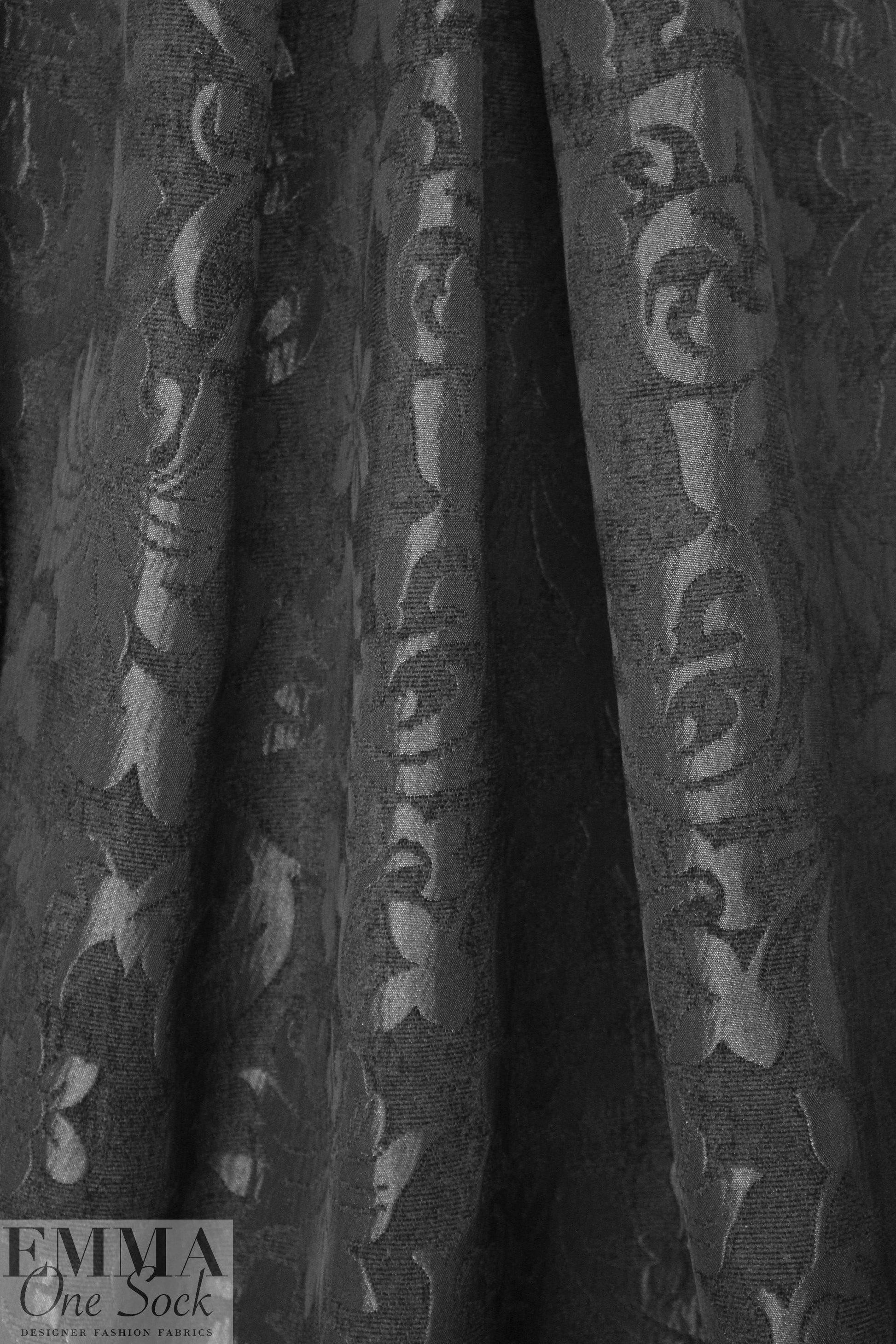 NY designer black on black floral jacquard brocade 1.75 yd