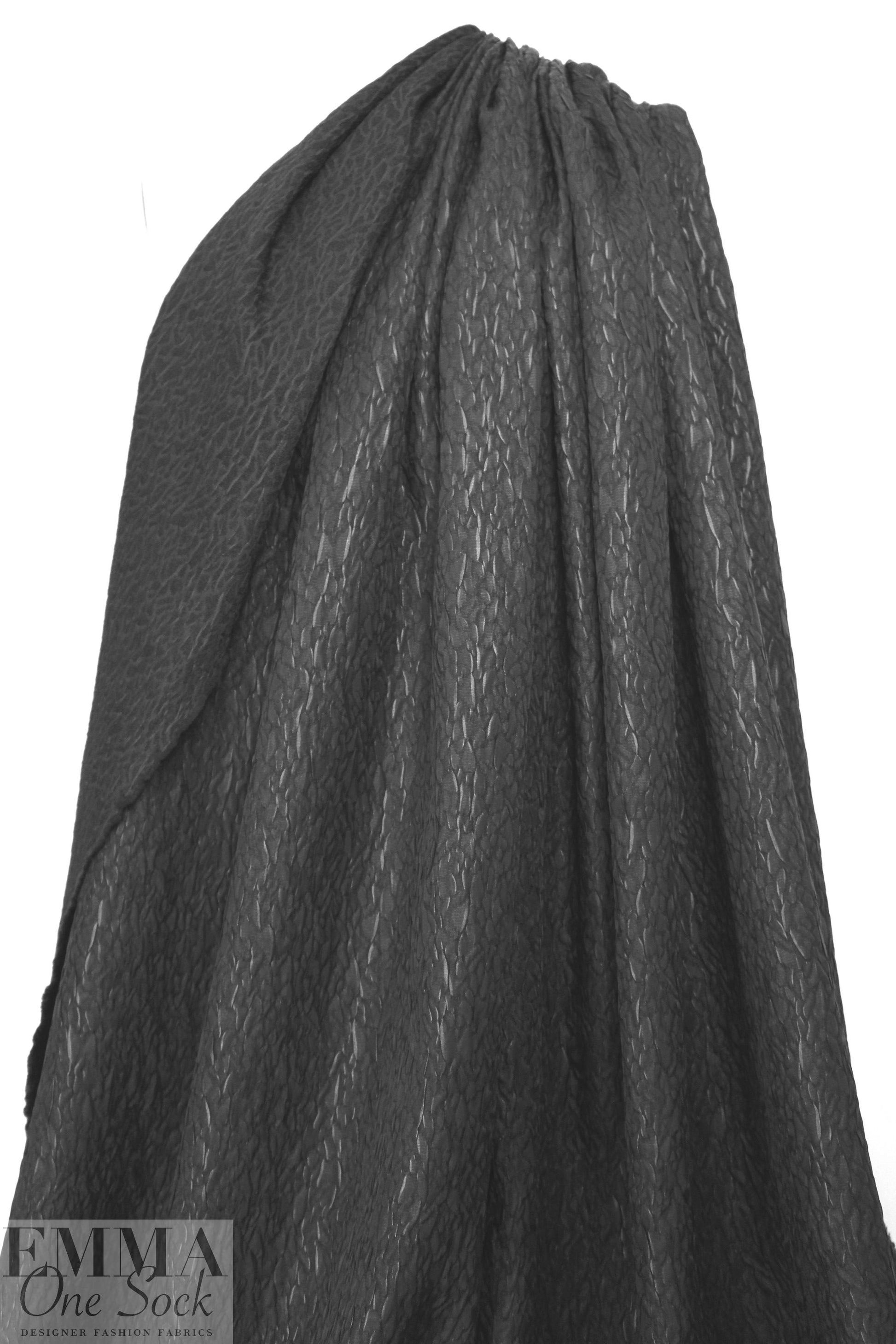 French textured black stretch matelasse' brocade