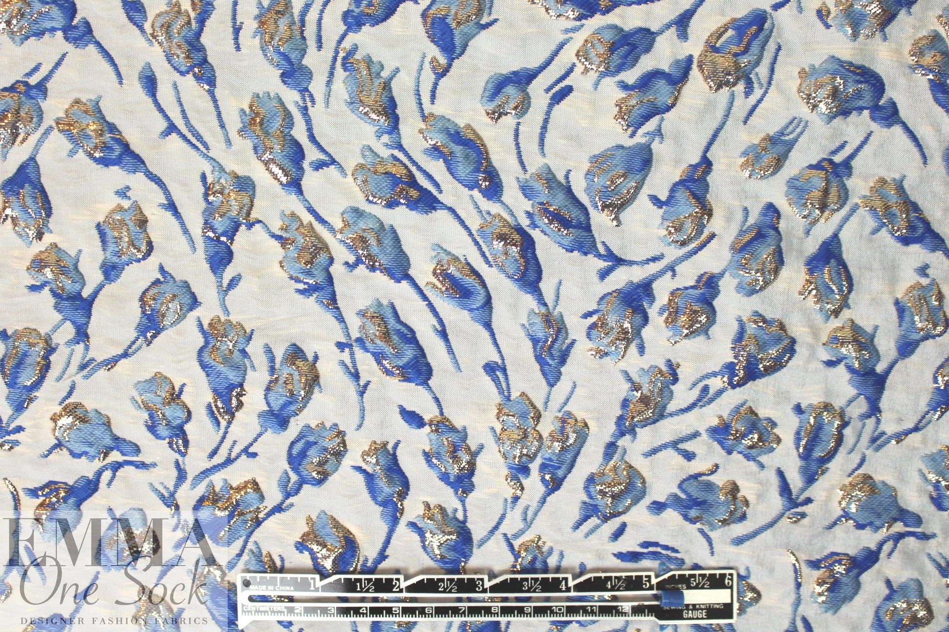 Italian blue/silver textured tulip brocade