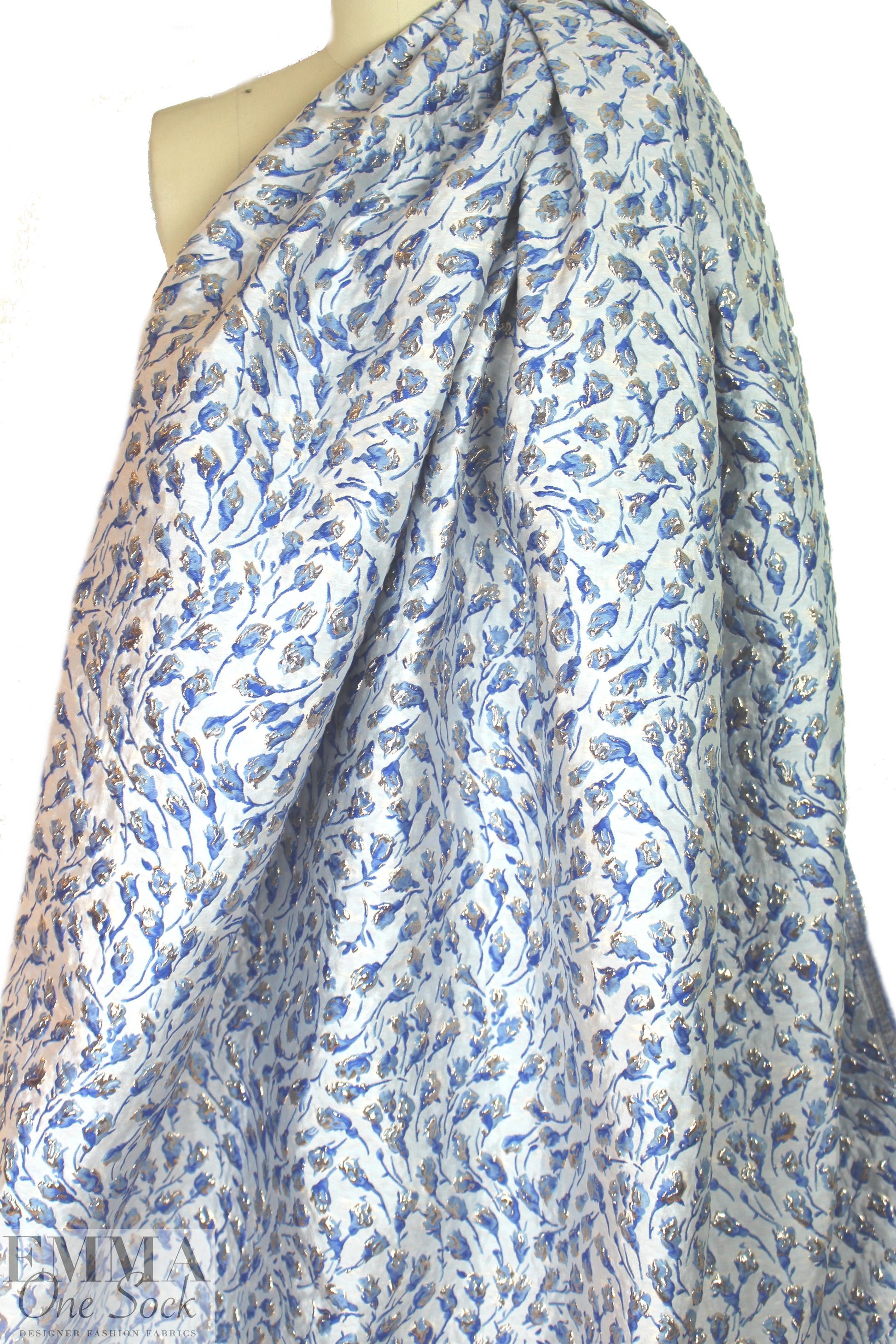 Italian blue/silver textured tulip brocade