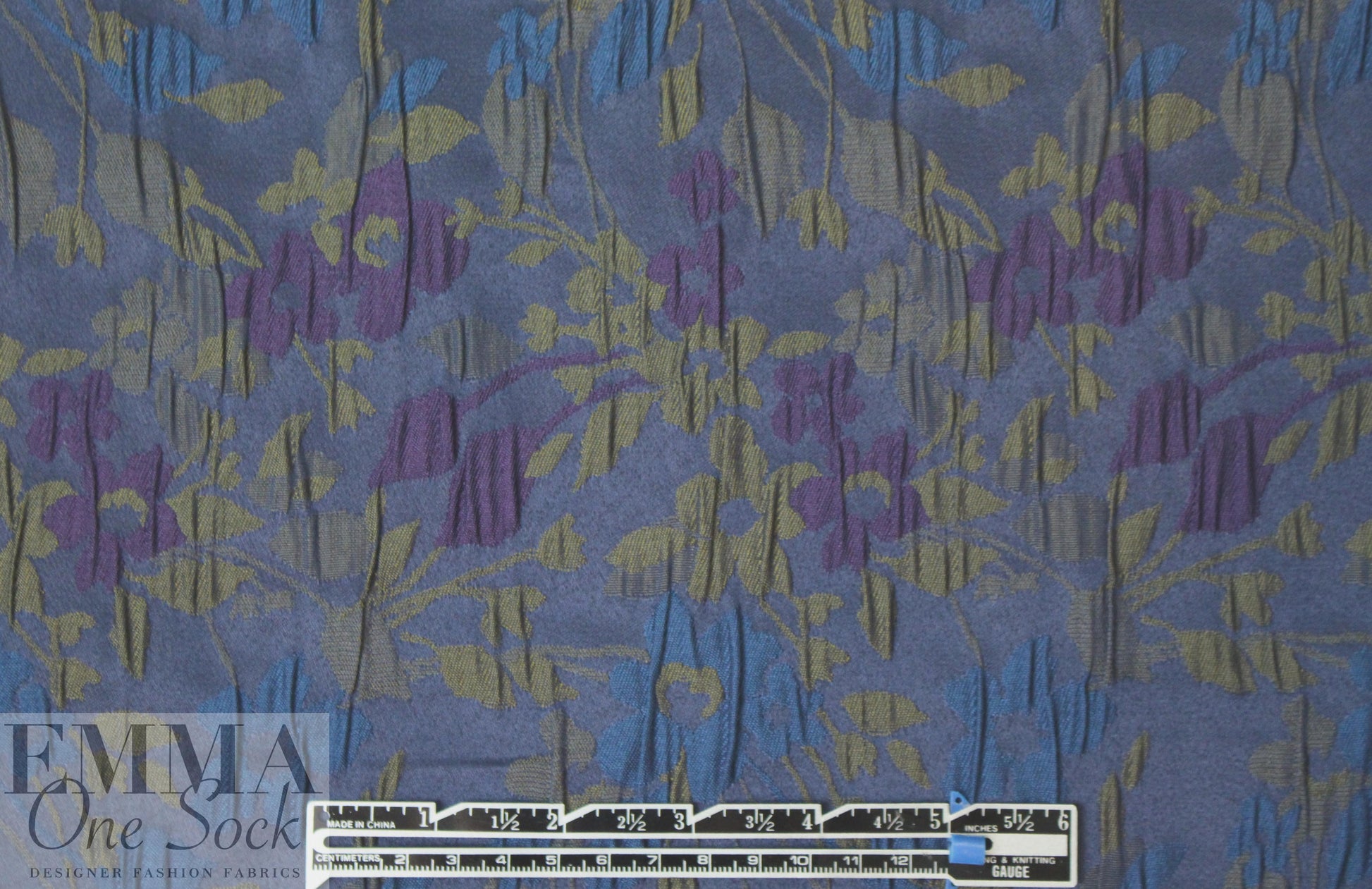 NY designer textured floral brocade - olive/navy/violet