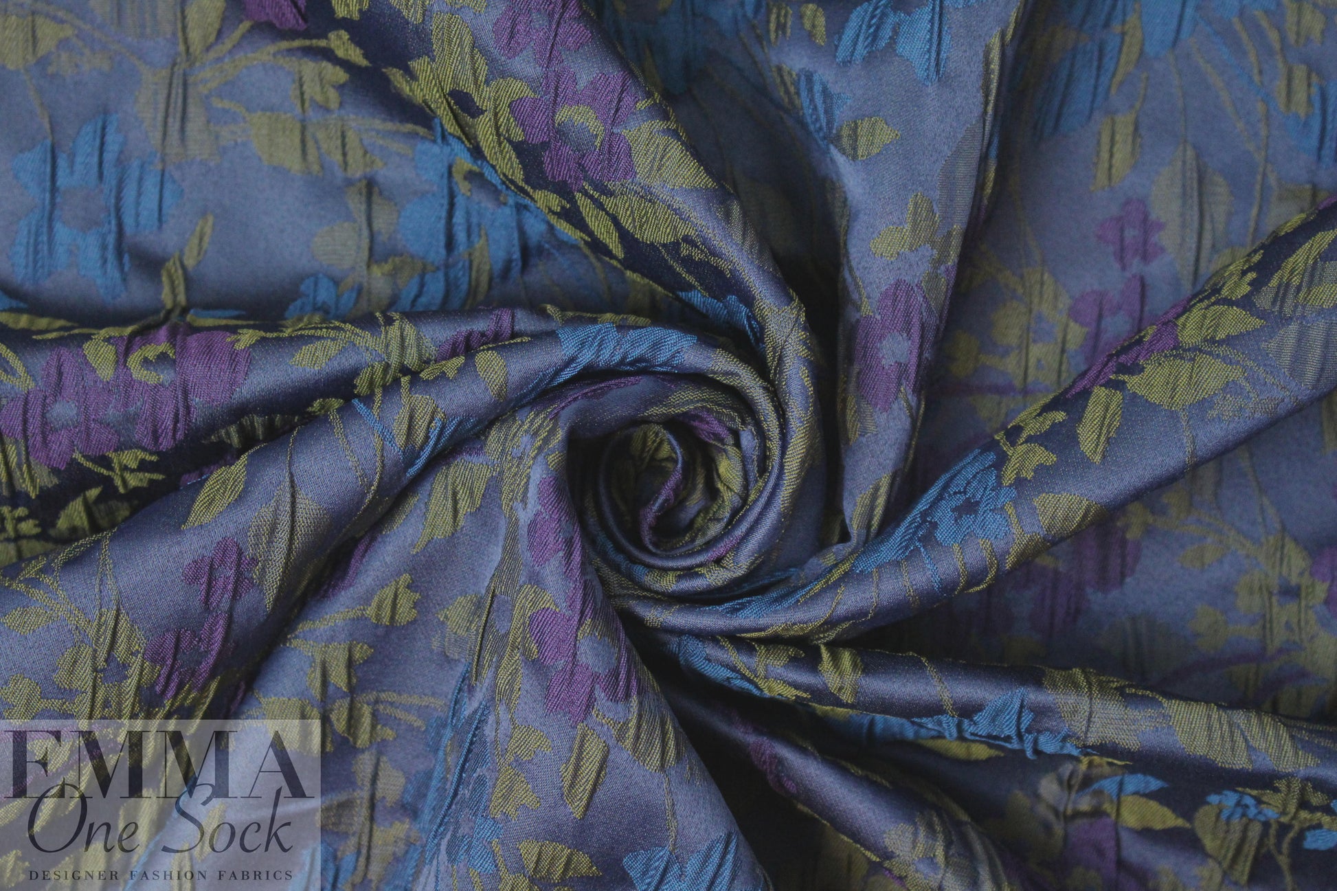 NY designer textured floral brocade - olive/navy/violet