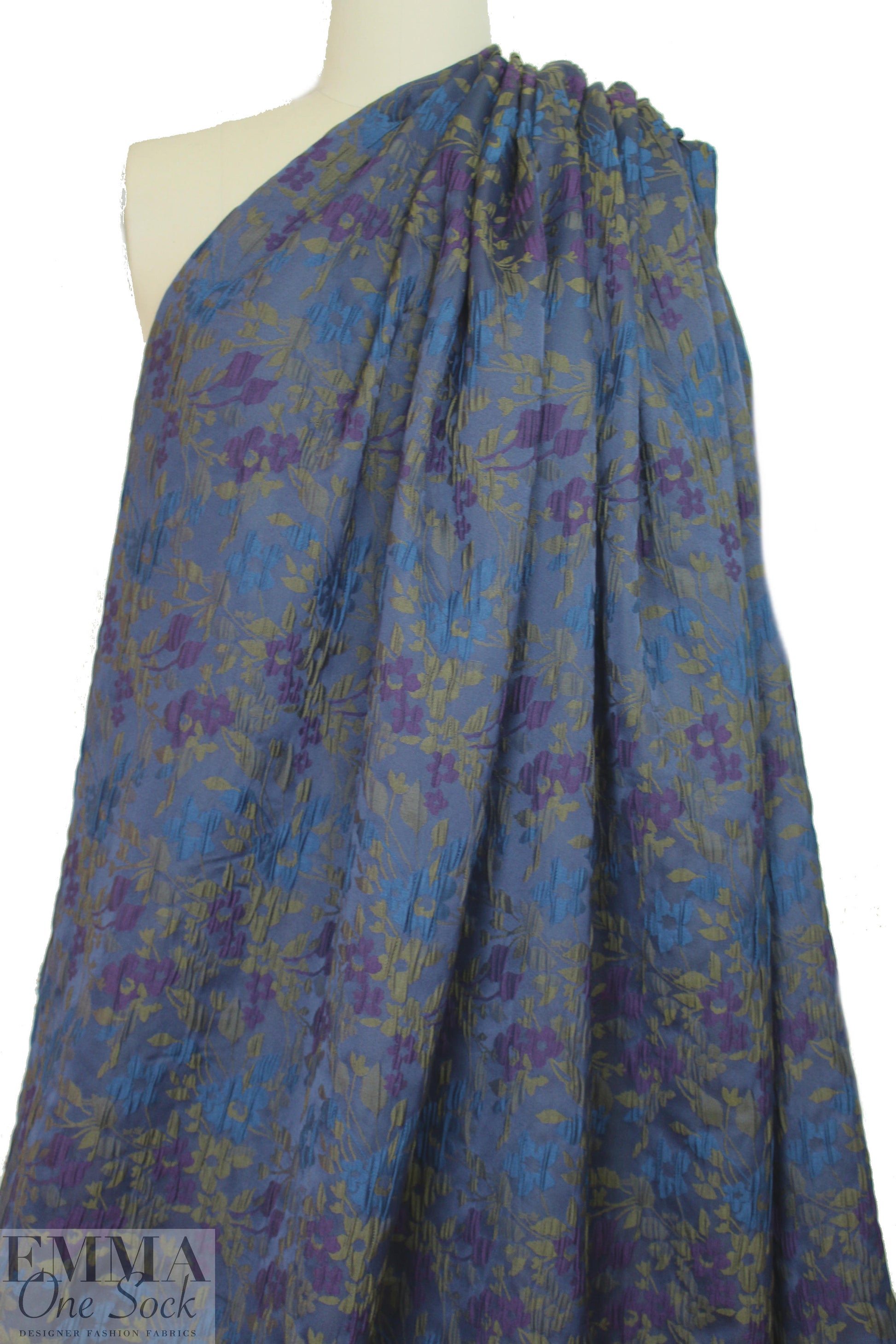 NY designer textured floral brocade - olive/navy/violet