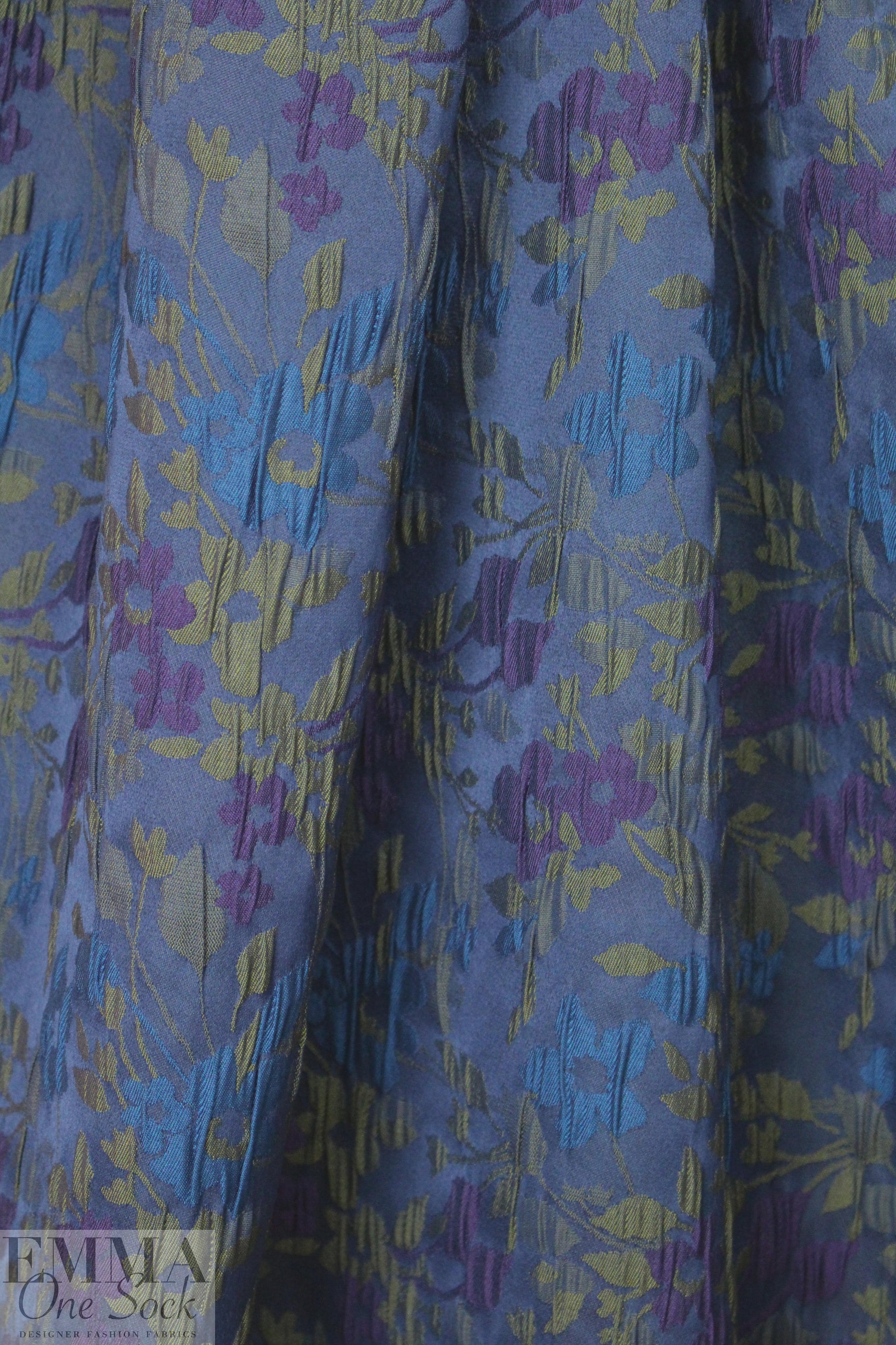 NY designer textured floral brocade - olive/navy/violet