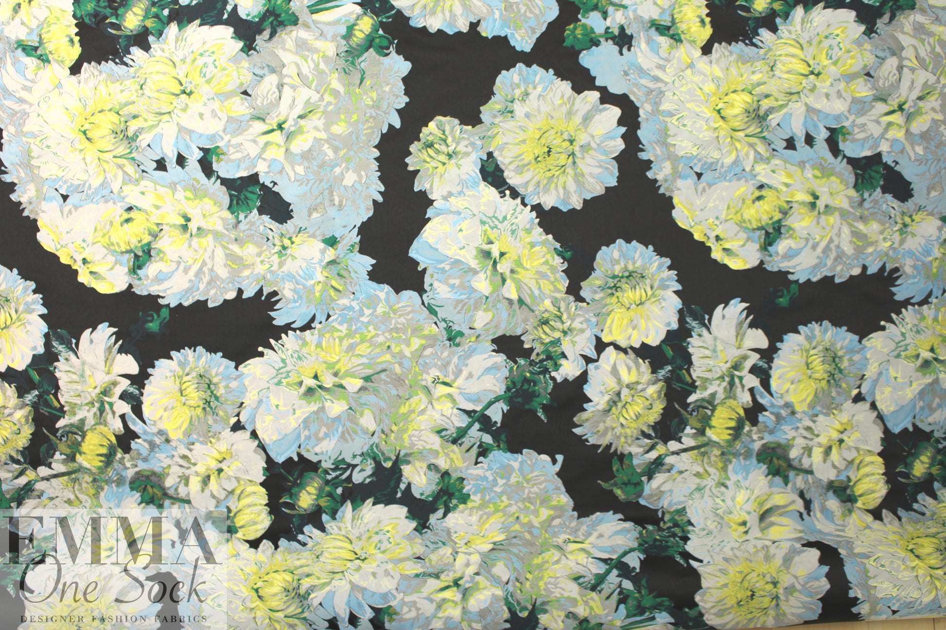 Italian floral brocade - emerald/silver/lemon 2.25 yd