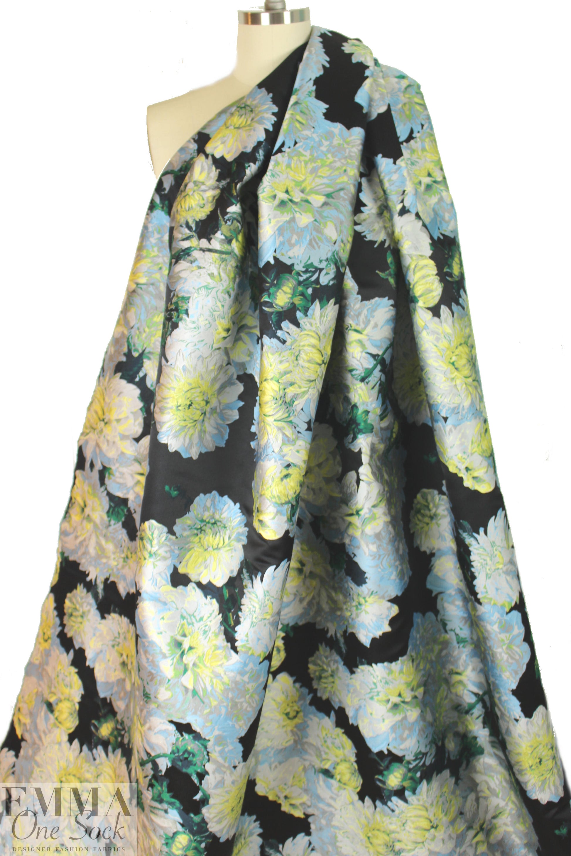 Italian floral brocade - emerald/silver/lemon