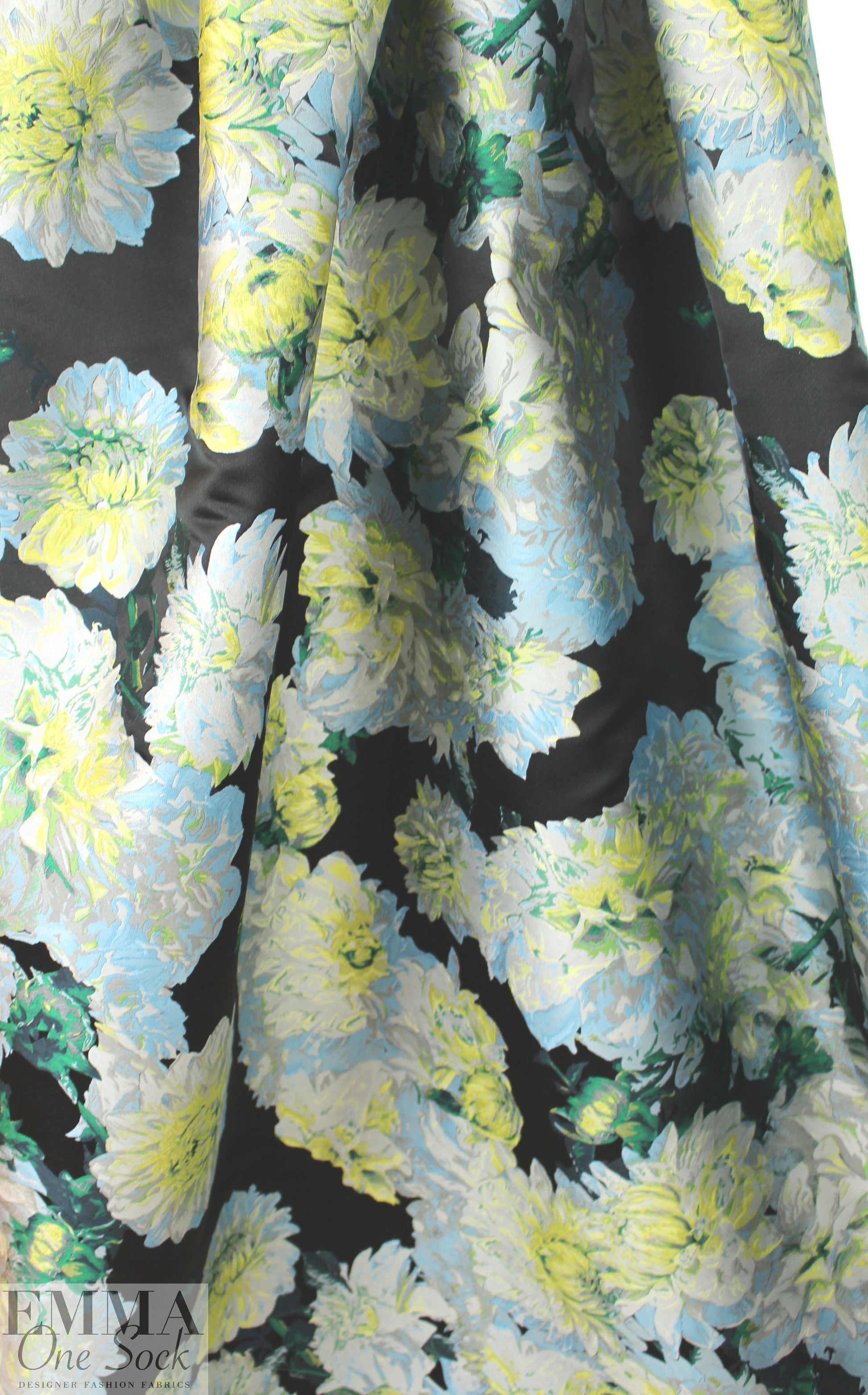 Italian floral brocade - emerald/silver/lemon