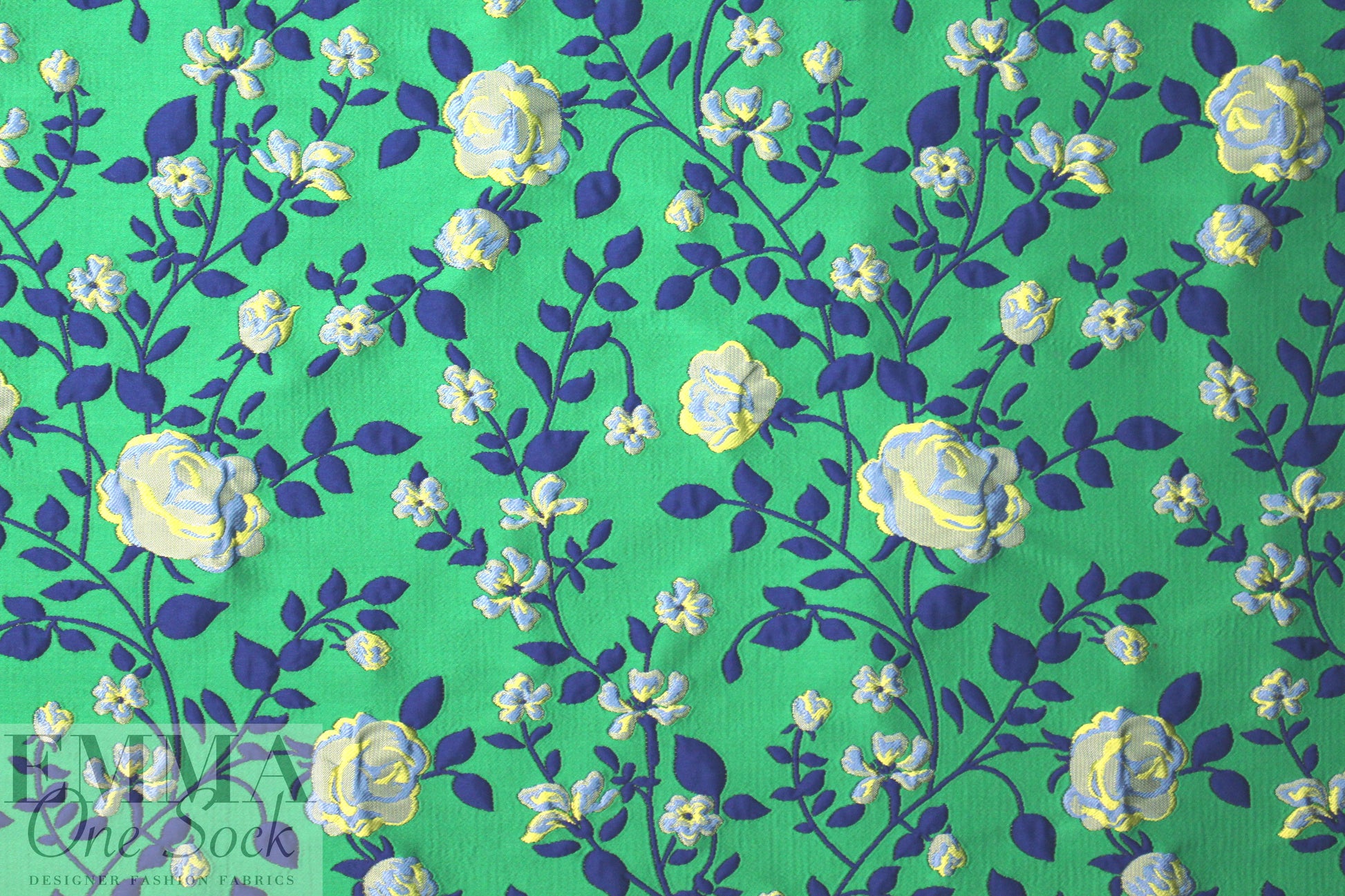 Italian kelly/navy textured floral brocade