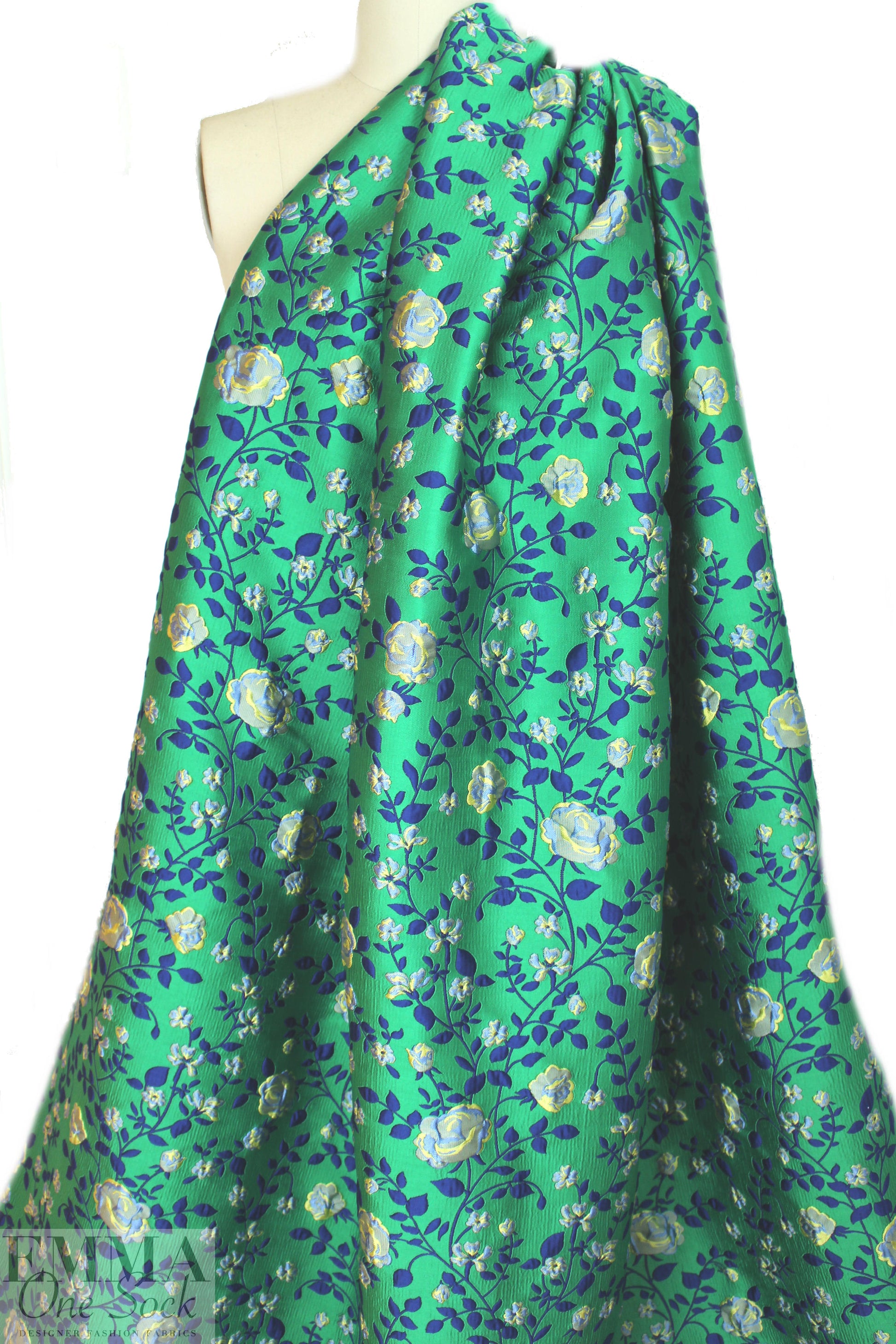 Italian kelly/navy textured floral brocade