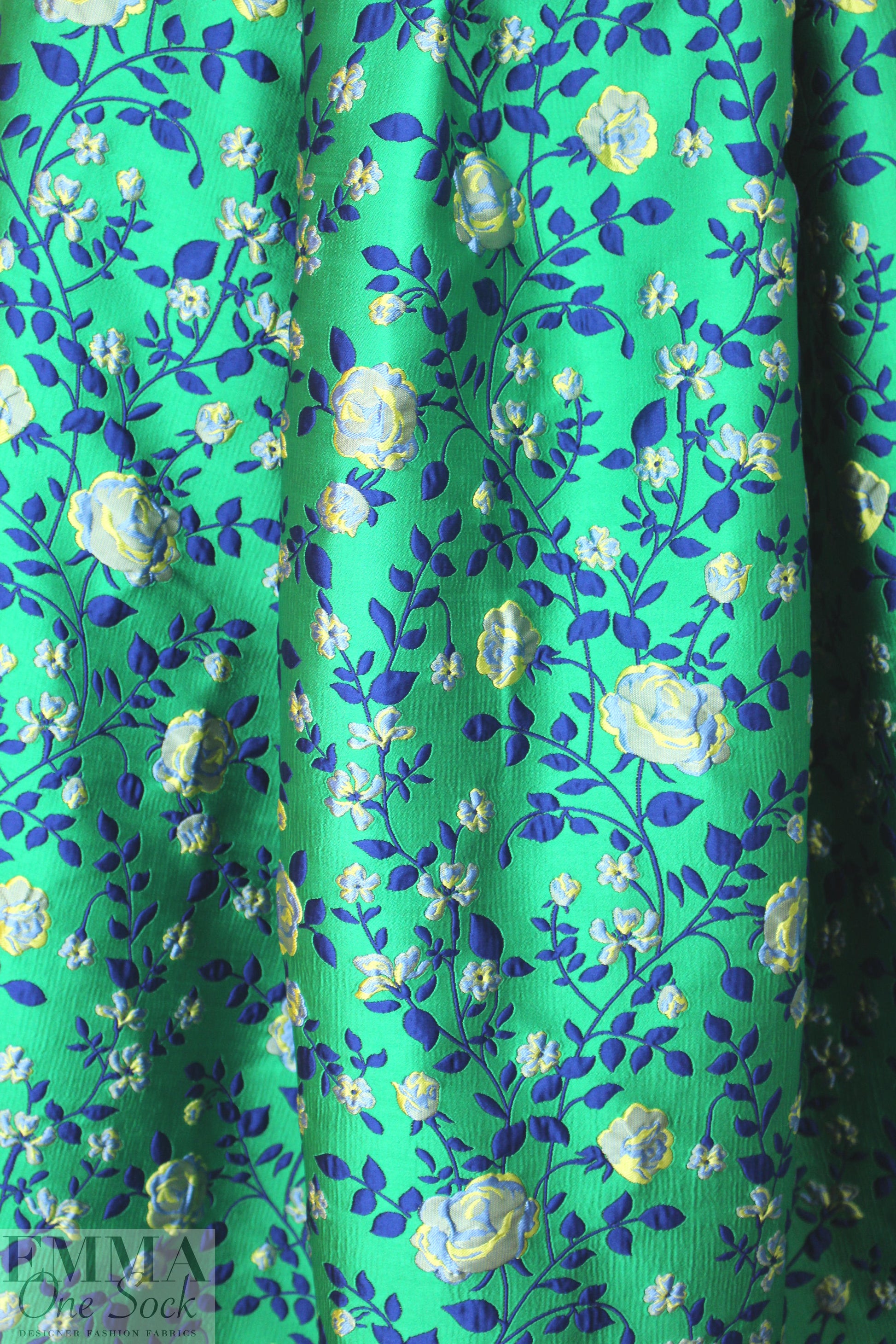Italian kelly/navy textured floral brocade