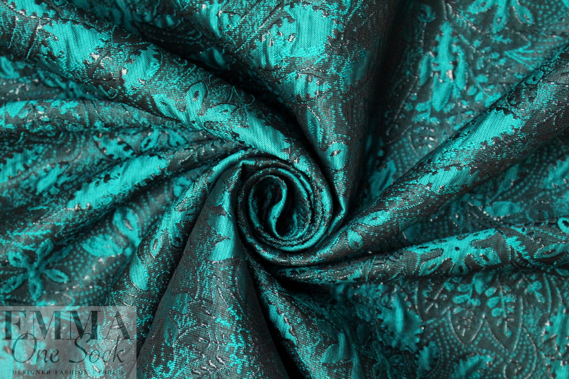 NY designer peacock/black textured brocade