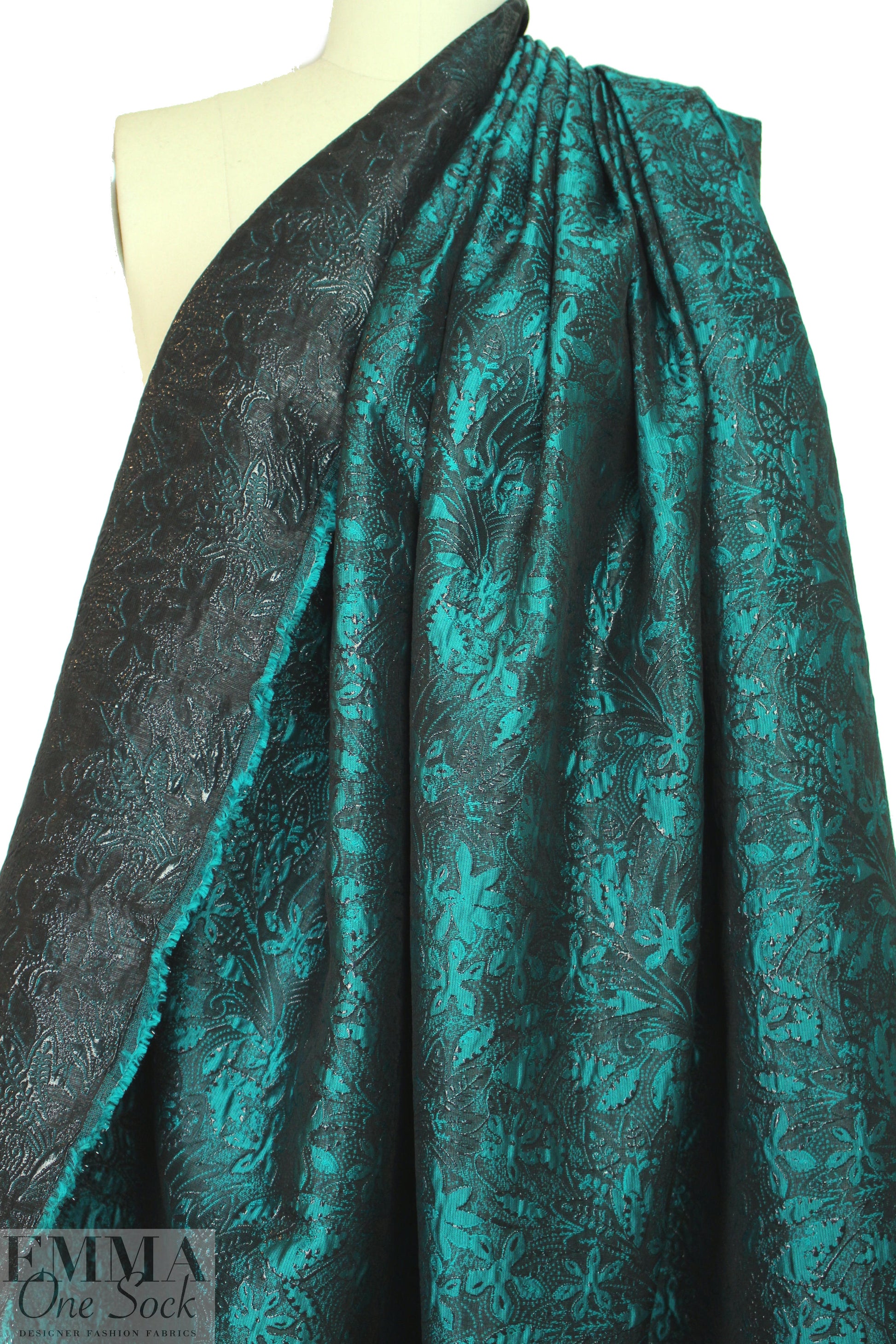 NY designer peacock/black textured brocade