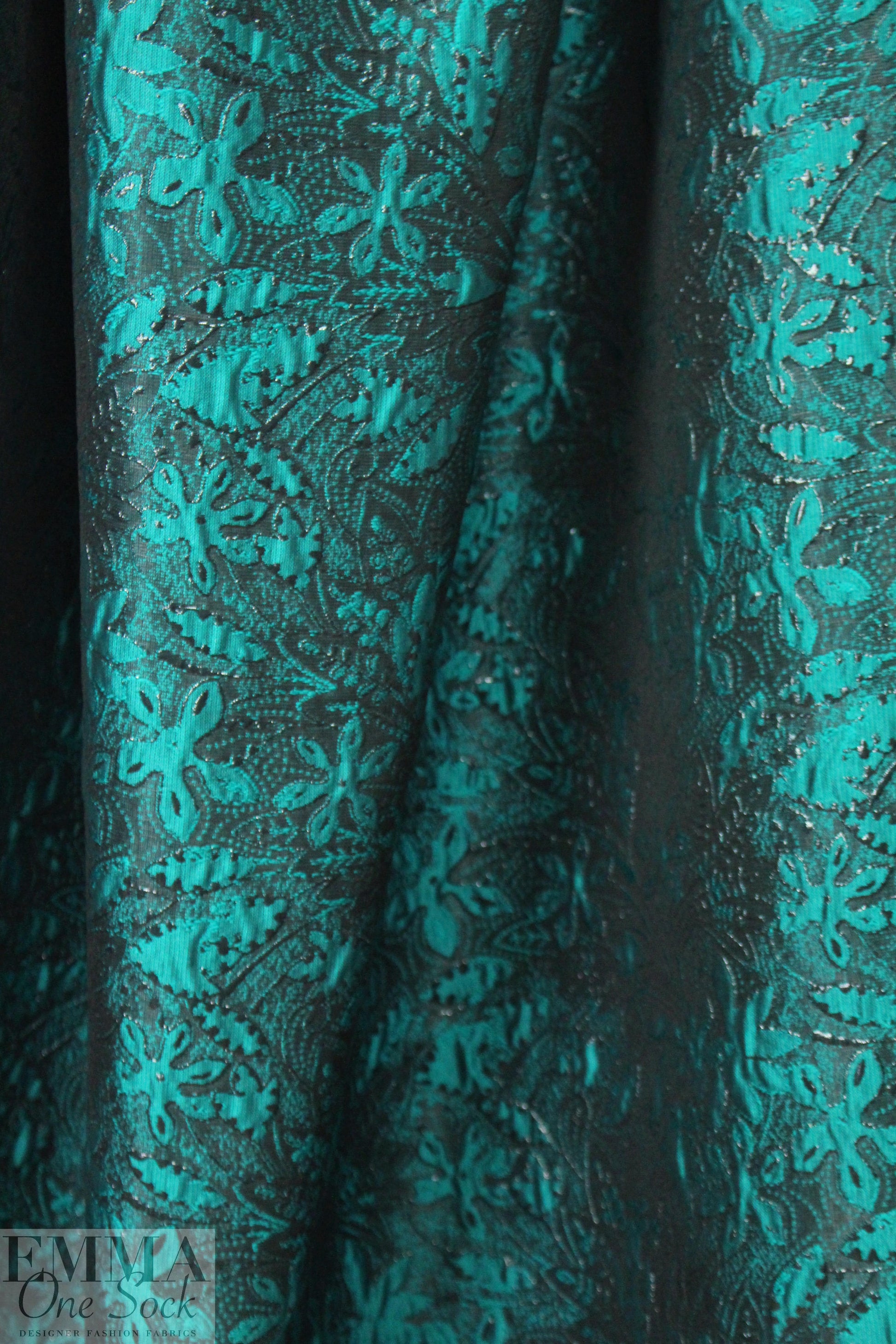 NY designer peacock/black textured brocade 1 yard