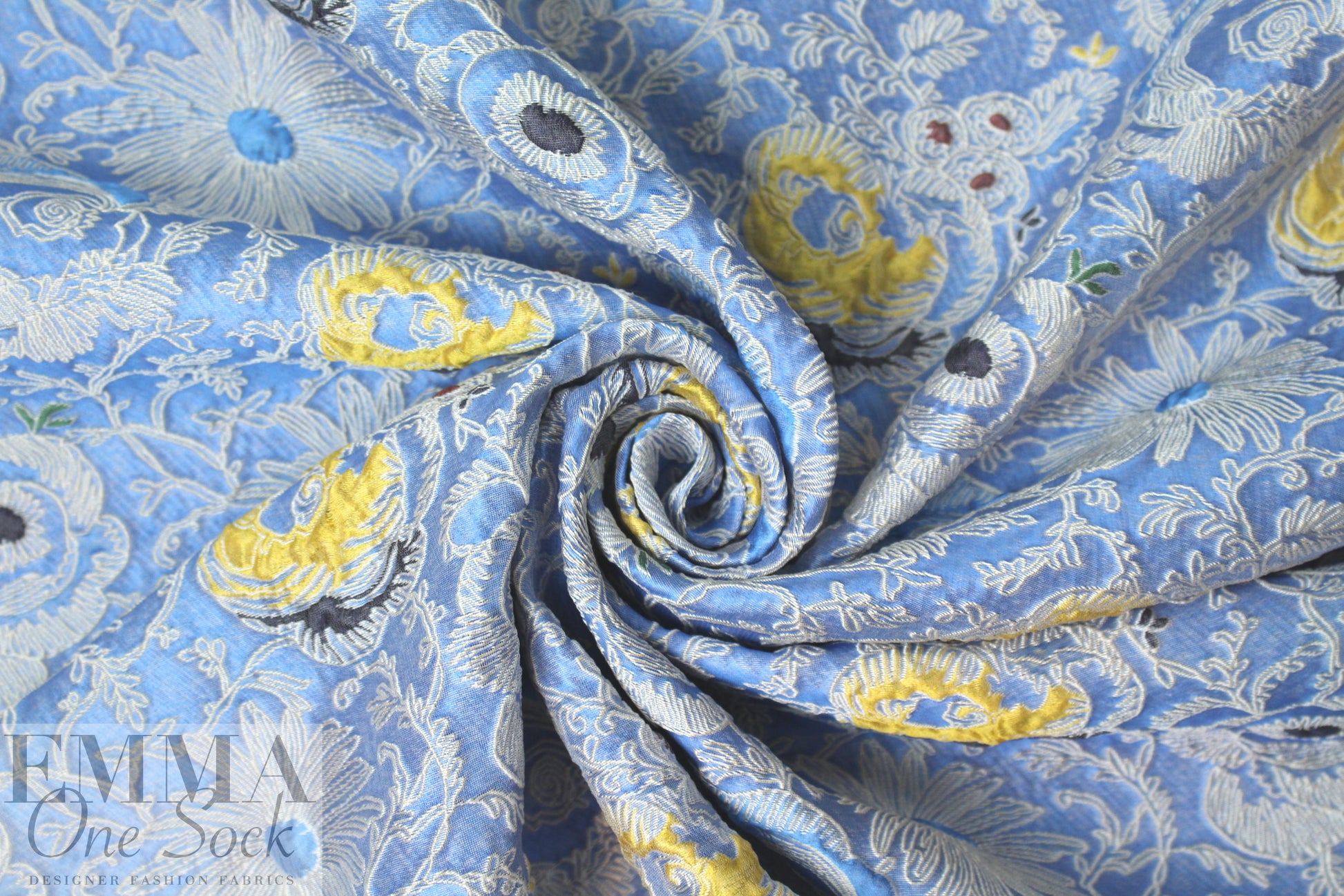 famous designer textured floral brocade - cornflower