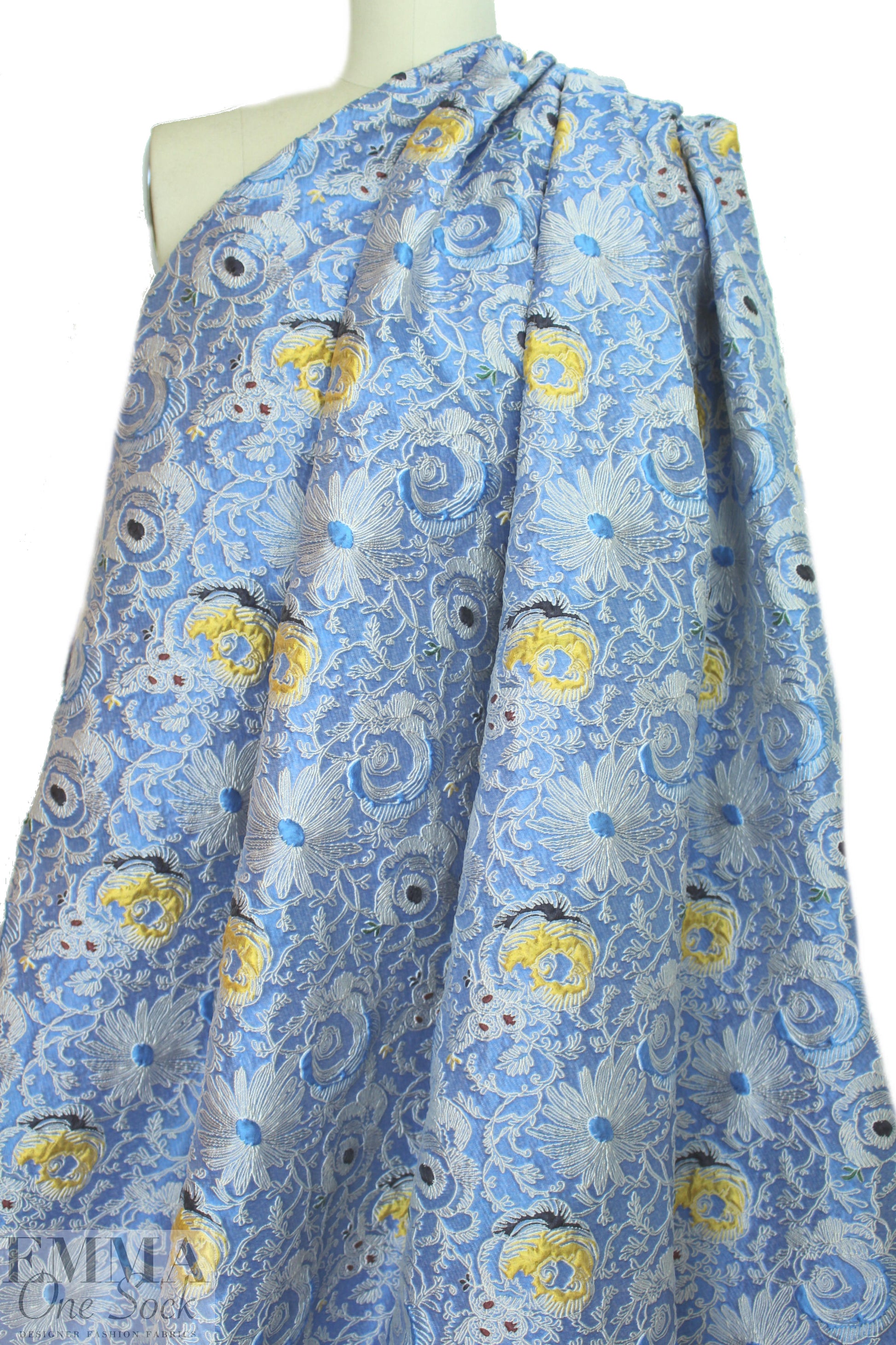 famous designer textured floral brocade - cornflower .66 yds
