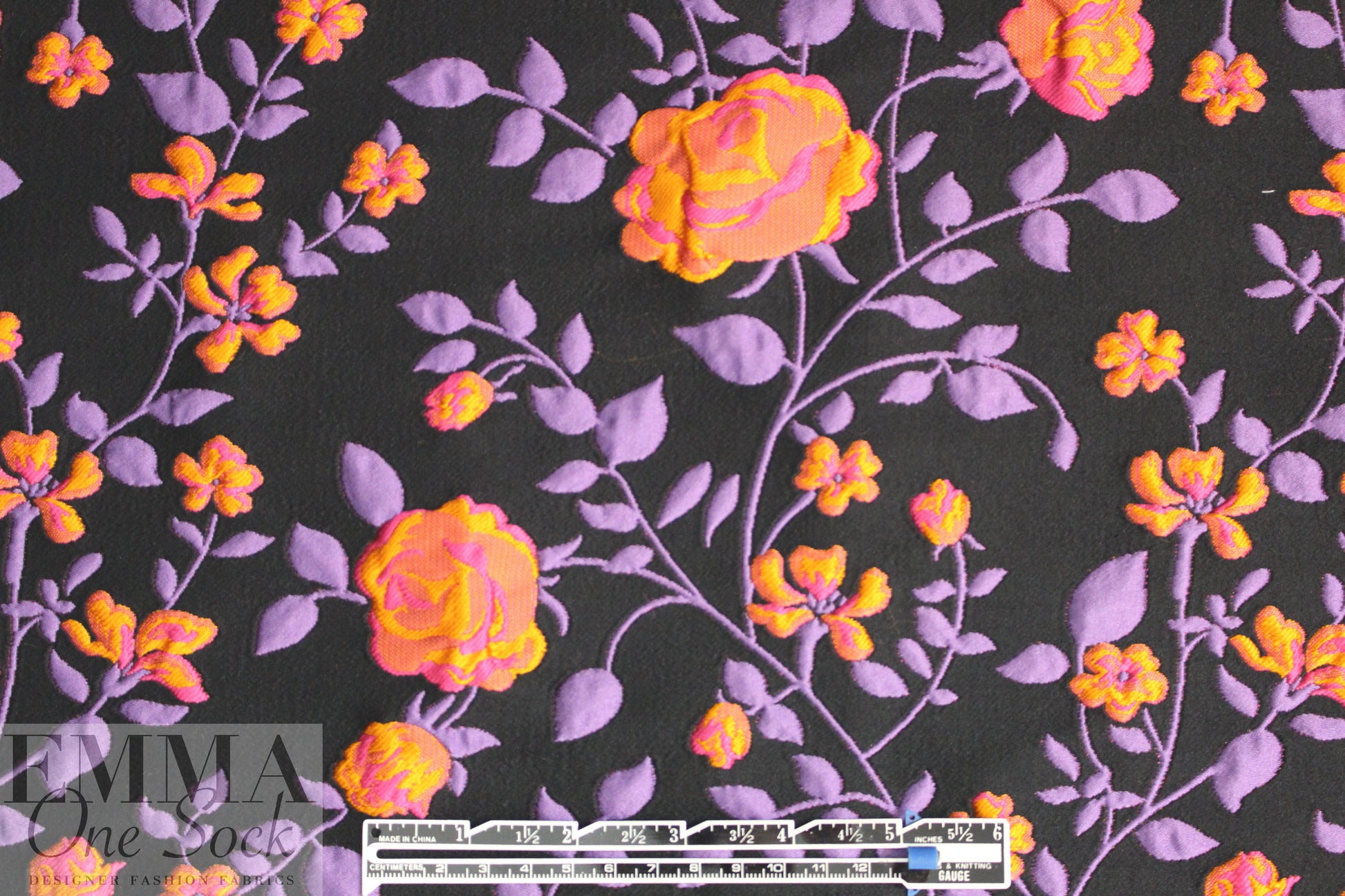 Italian iris/tangerine textured floral brocade