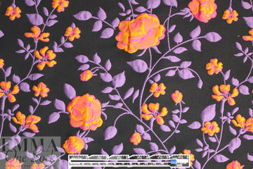 Italian iris/tangerine textured floral brocade