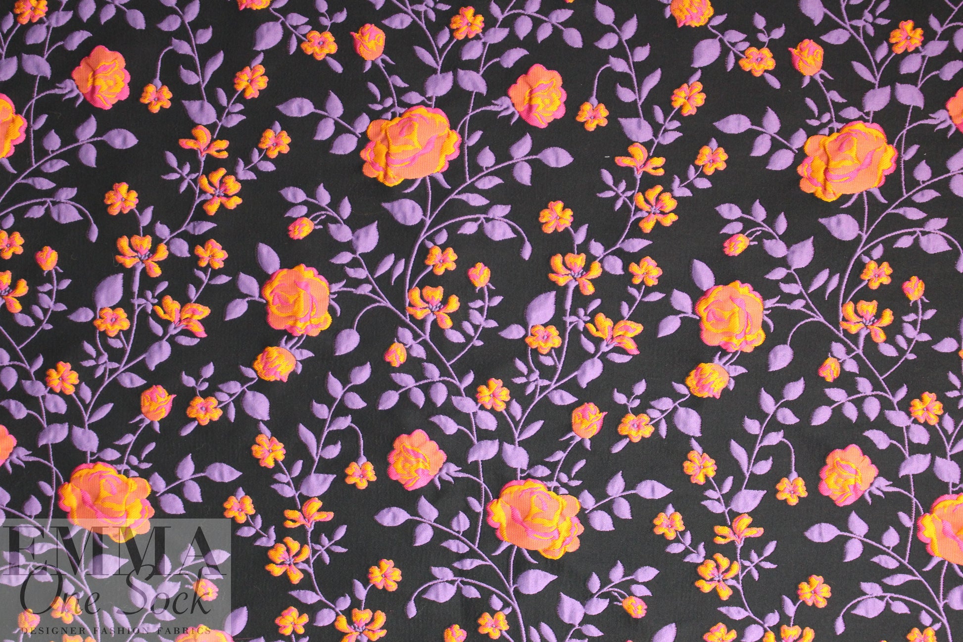 Italian iris/tangerine textured floral brocade
