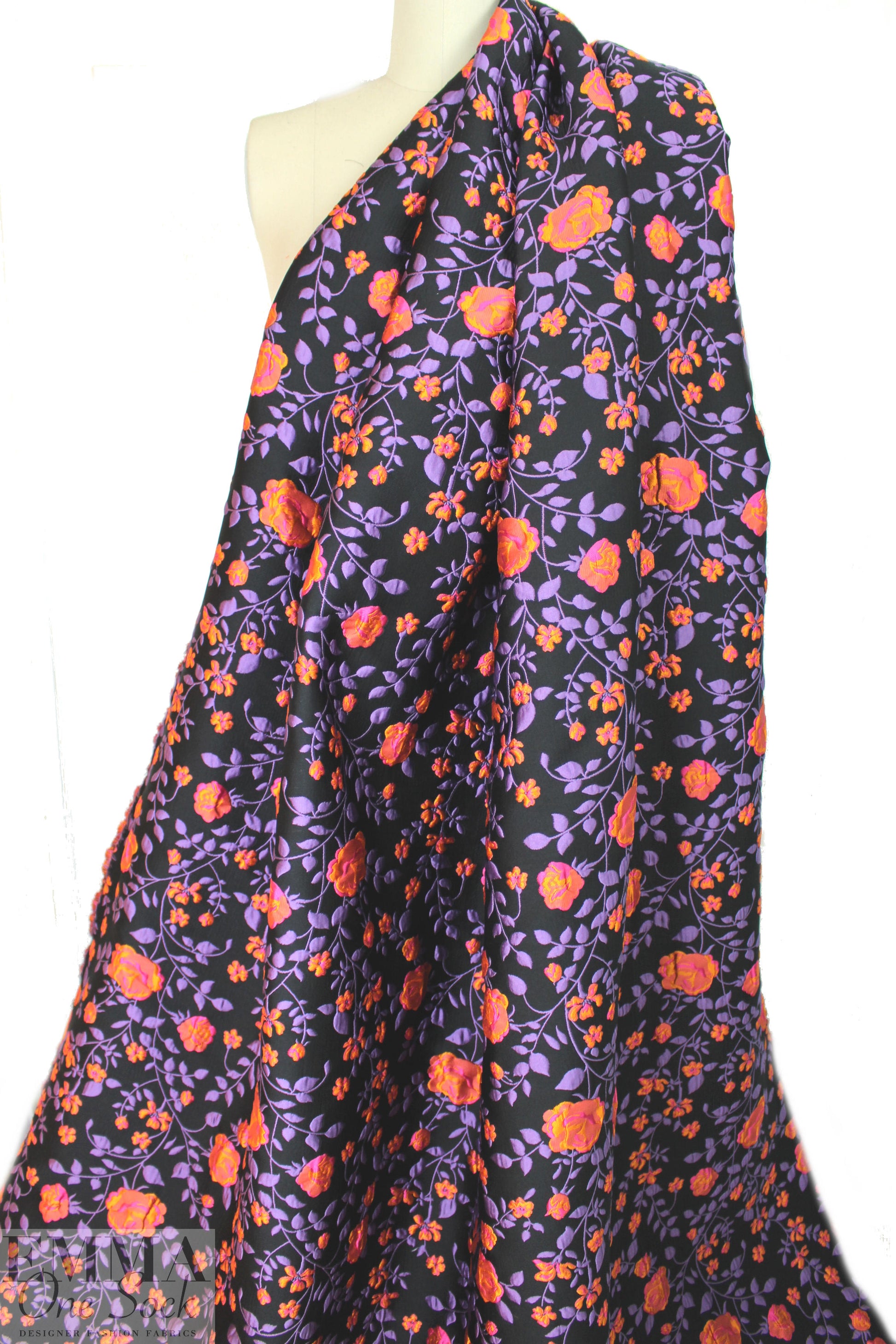 Italian iris/tangerine textured floral brocade