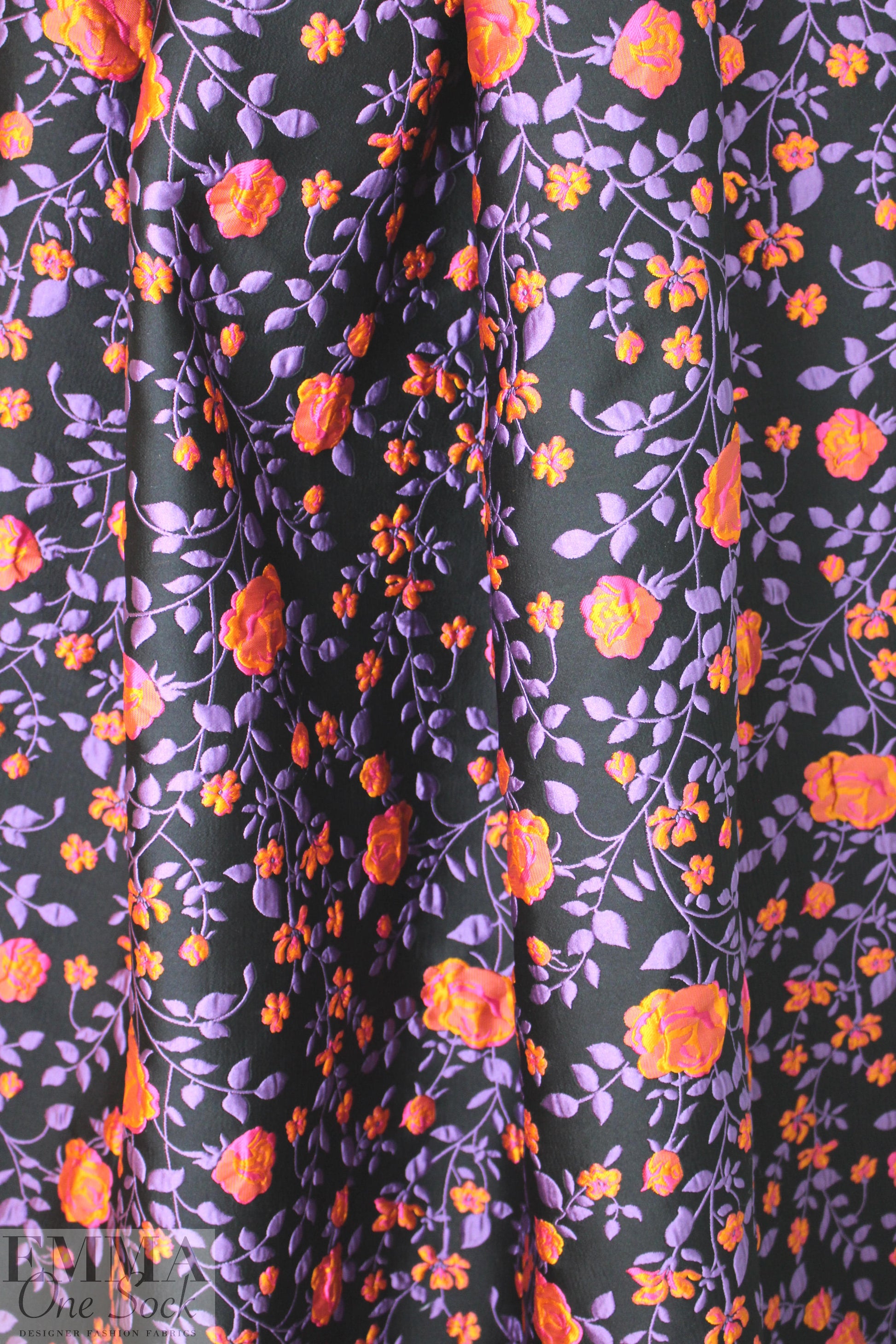 Italian iris/tangerine textured floral brocade