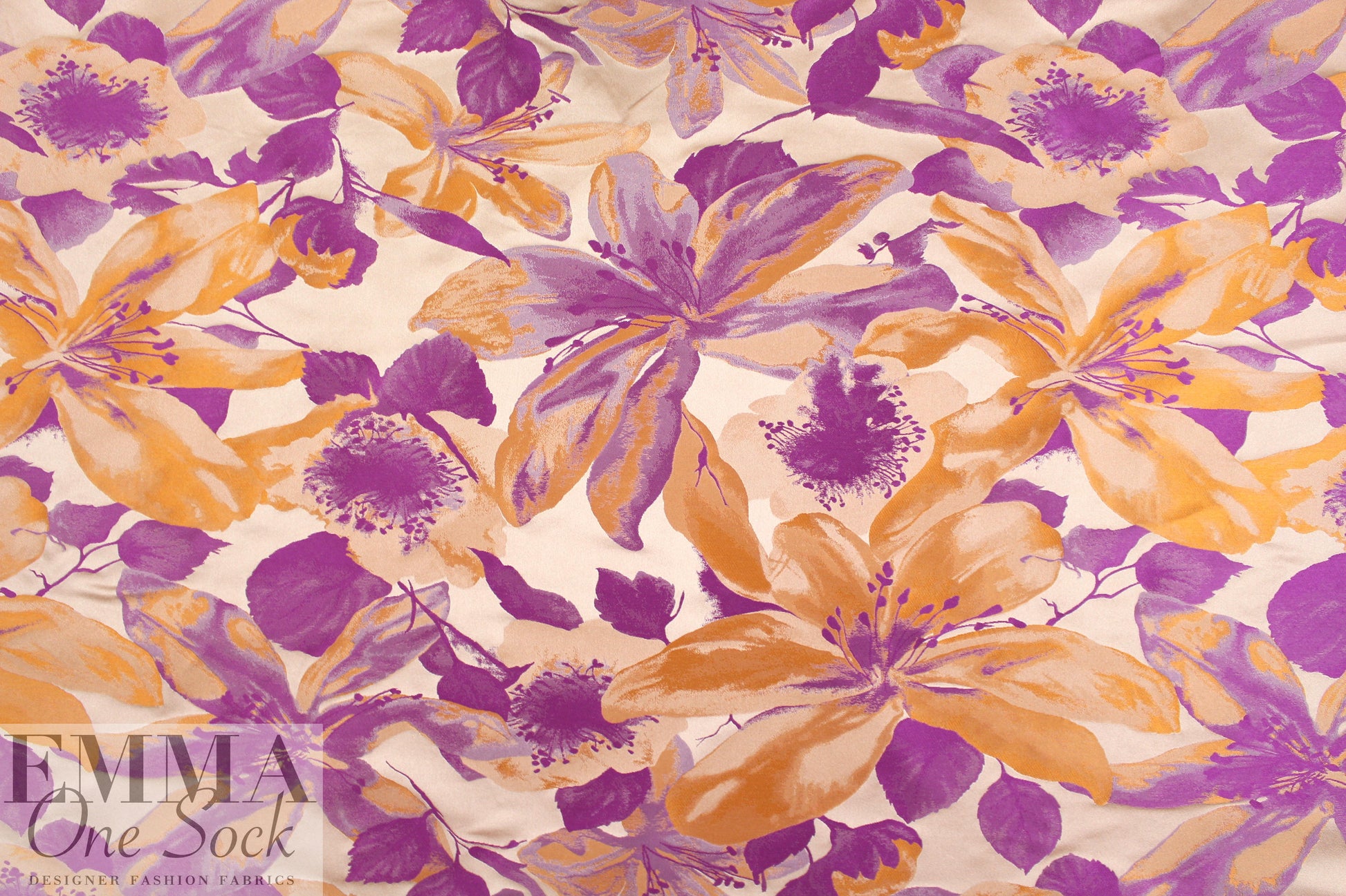 Italian fuchsia/marigold floral jacquard brocade