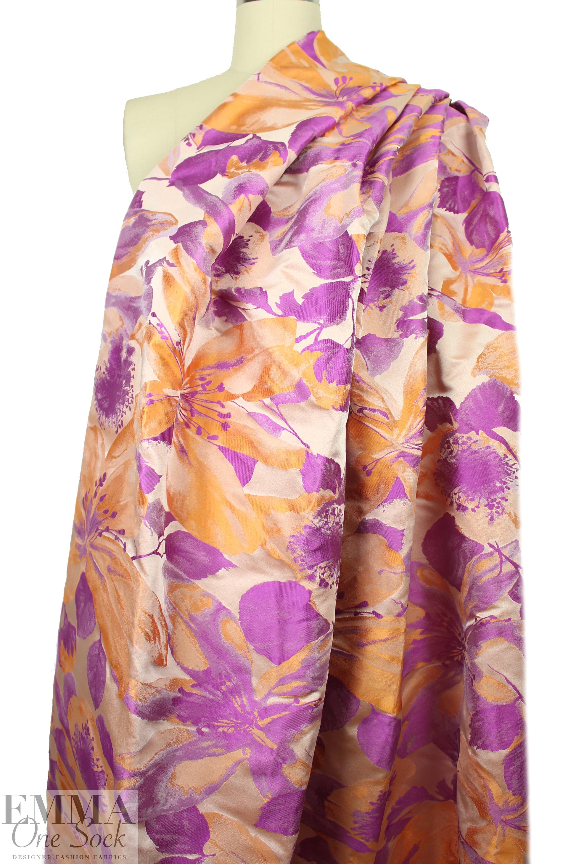 Italian fuchsia/marigold floral jacquard brocade