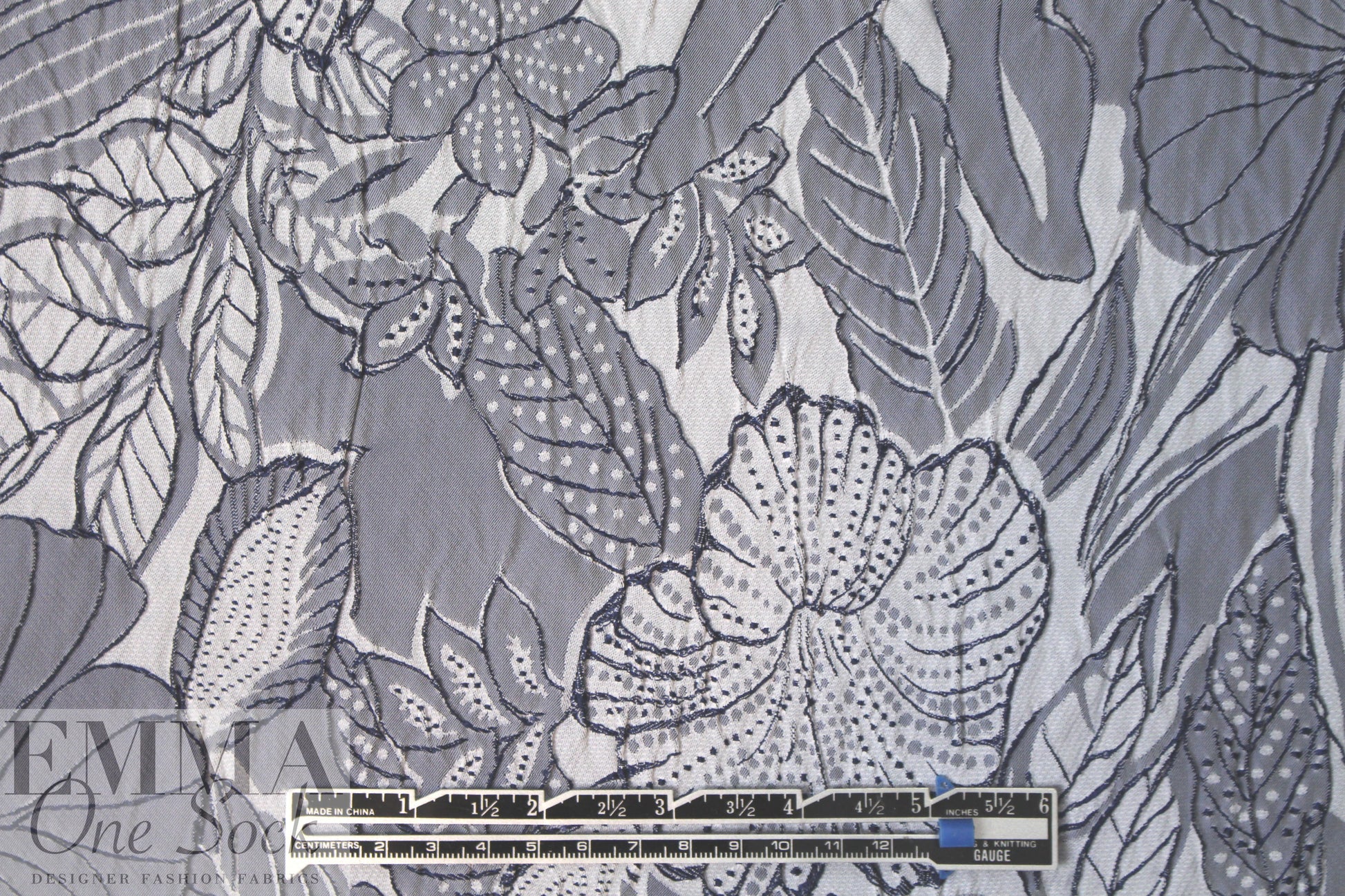 NY designer textured floral stretch brocade - slate/stone