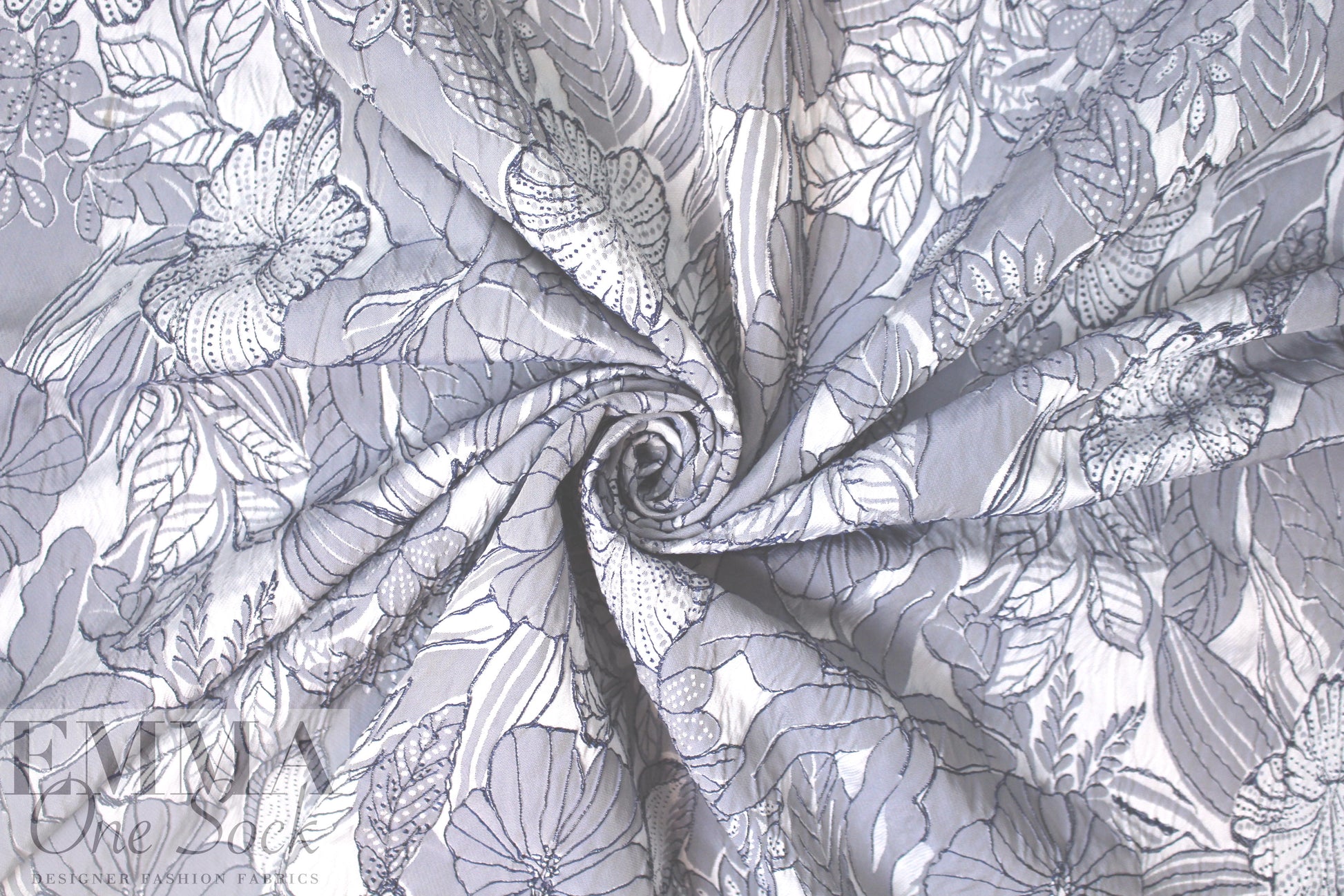 NY designer textured floral stretch brocade - slate/stone