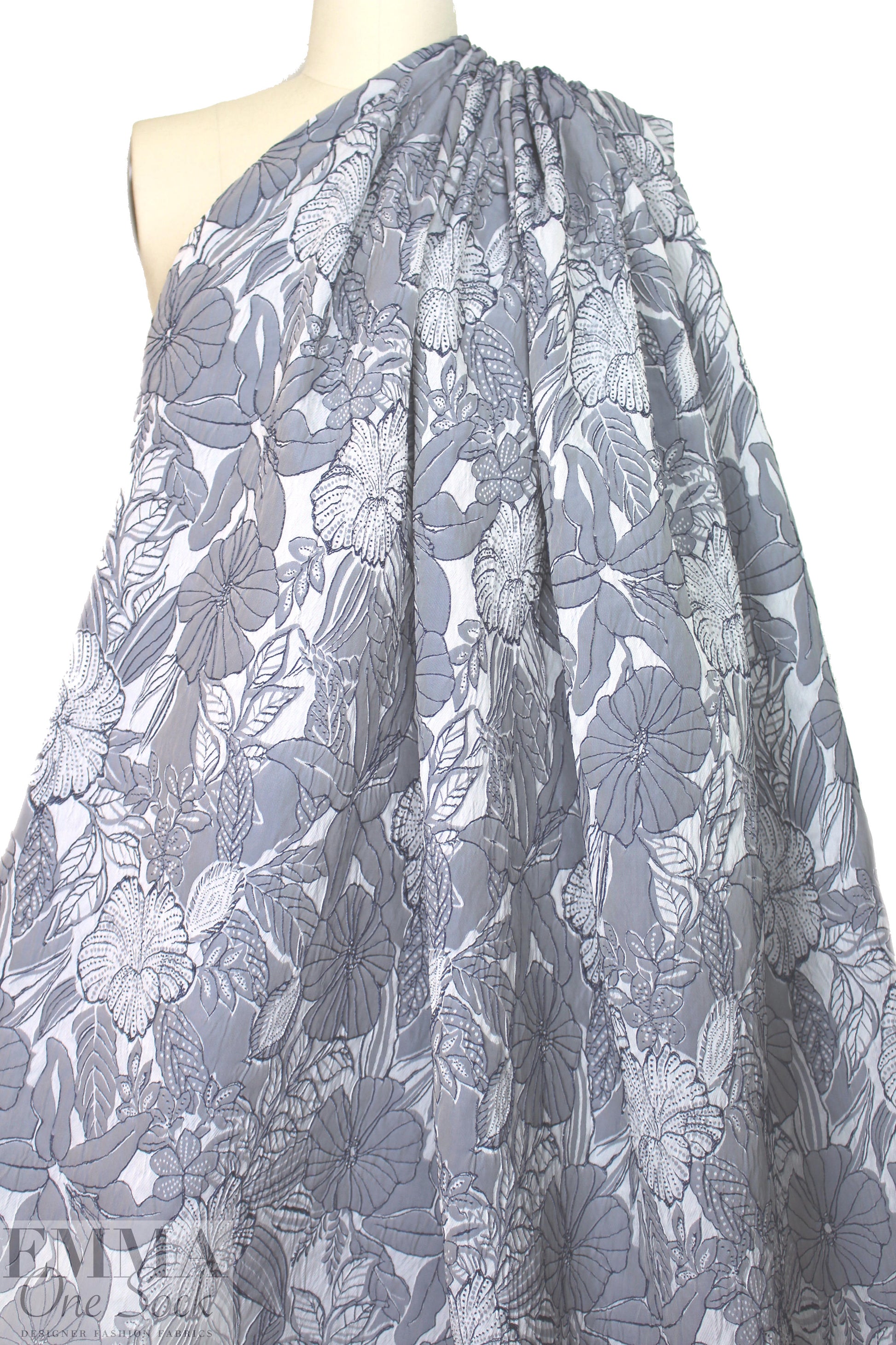 NY designer textured floral stretch brocade - slate/stone