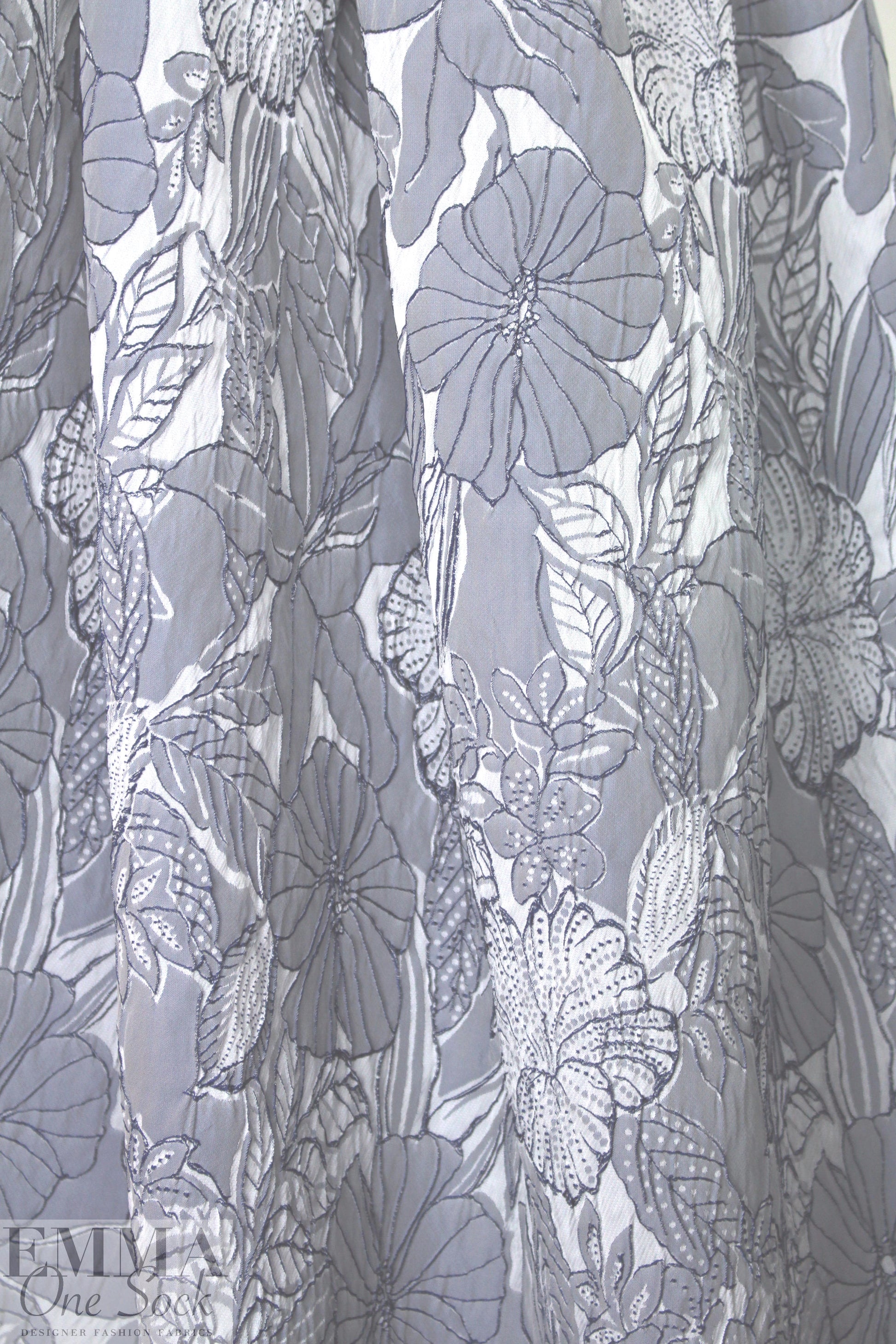 NY designer textured floral stretch brocade - slate/stone