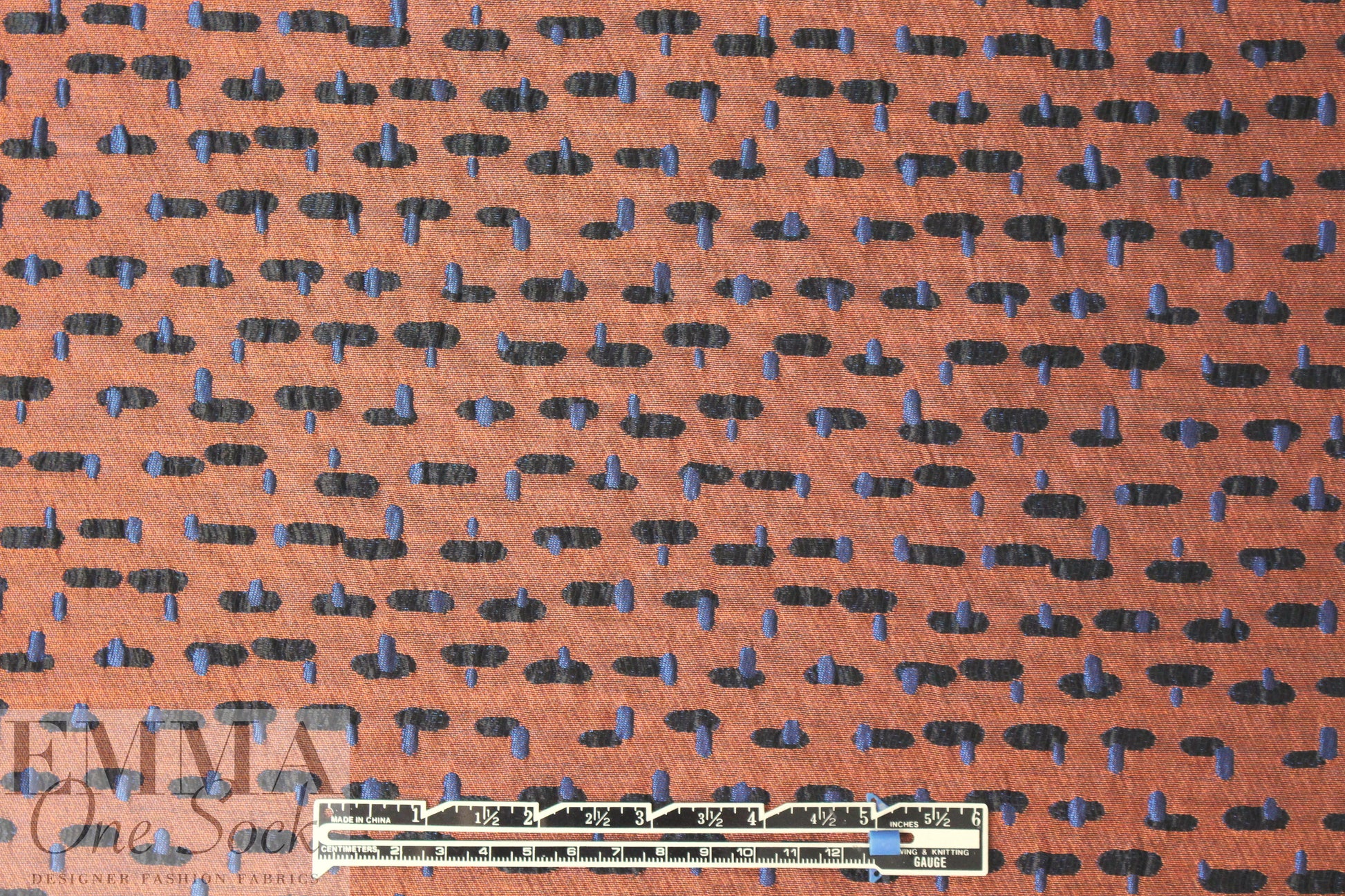 NY designer dashy graphic brocade - copper/sapphire