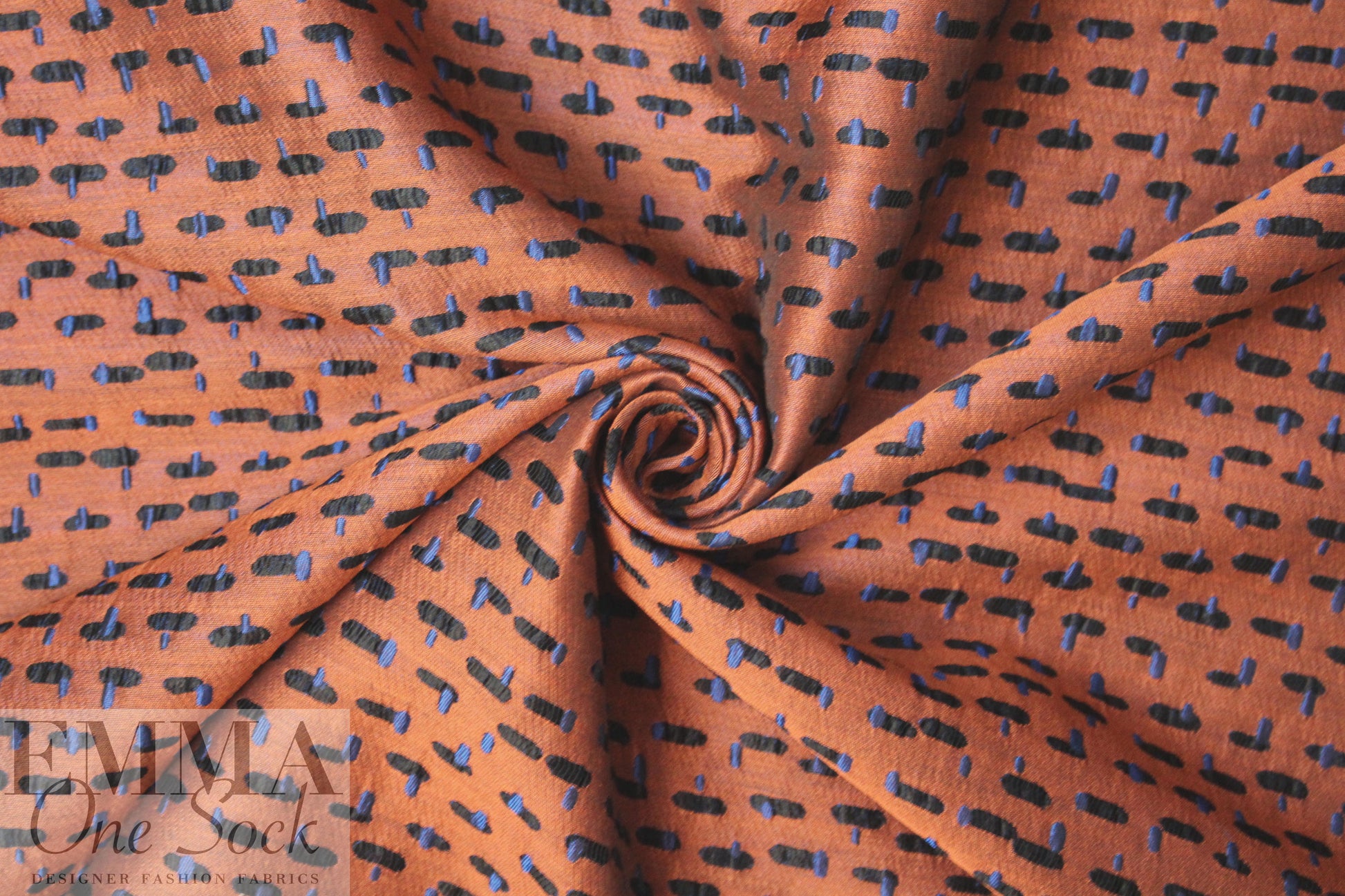 NY designer dashy graphic brocade - copper/sapphire