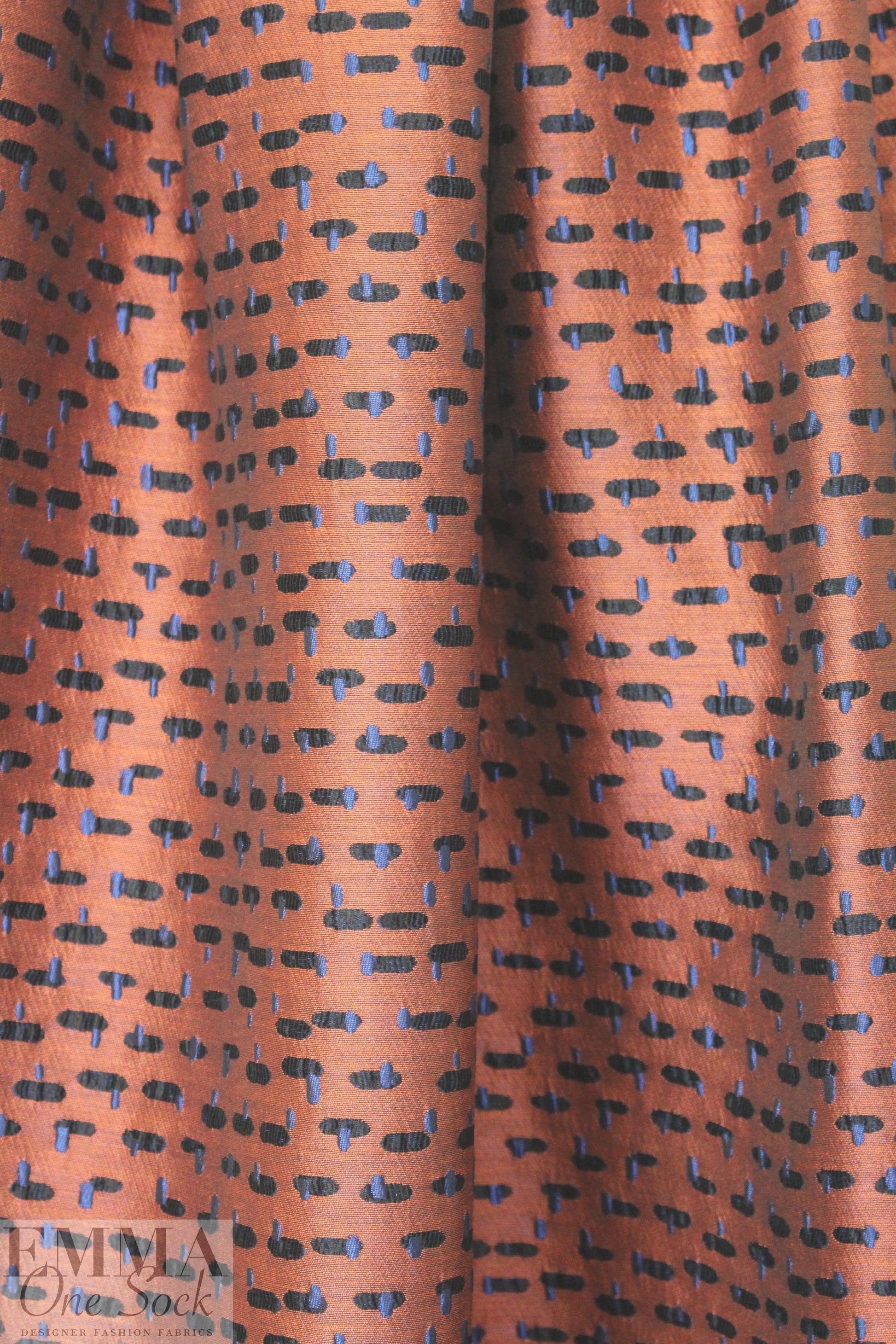 NY designer dashy graphic brocade - copper/sapphire