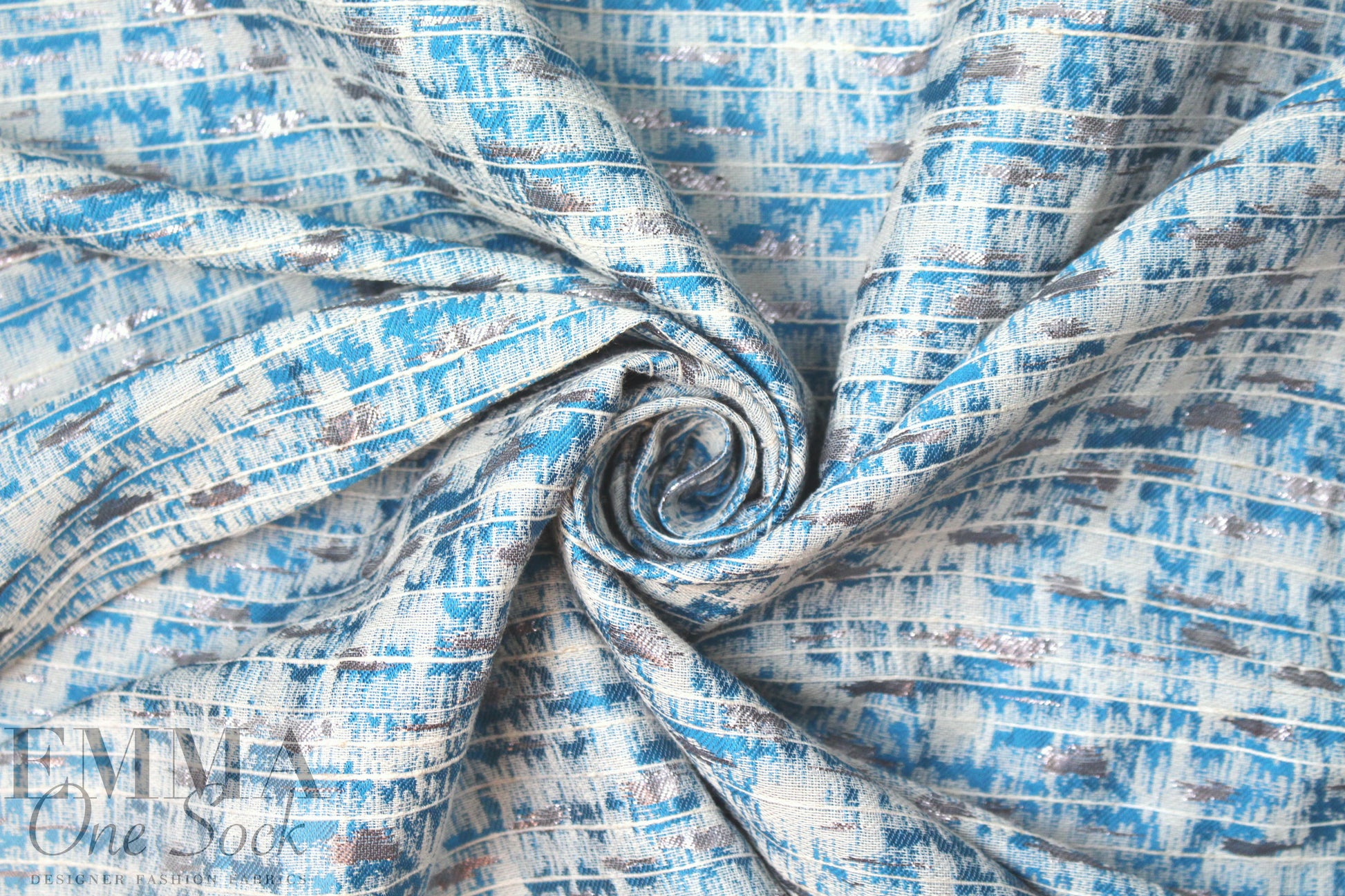 NY designer turquoise/silver metallic jacquard brocade 2.5 yd