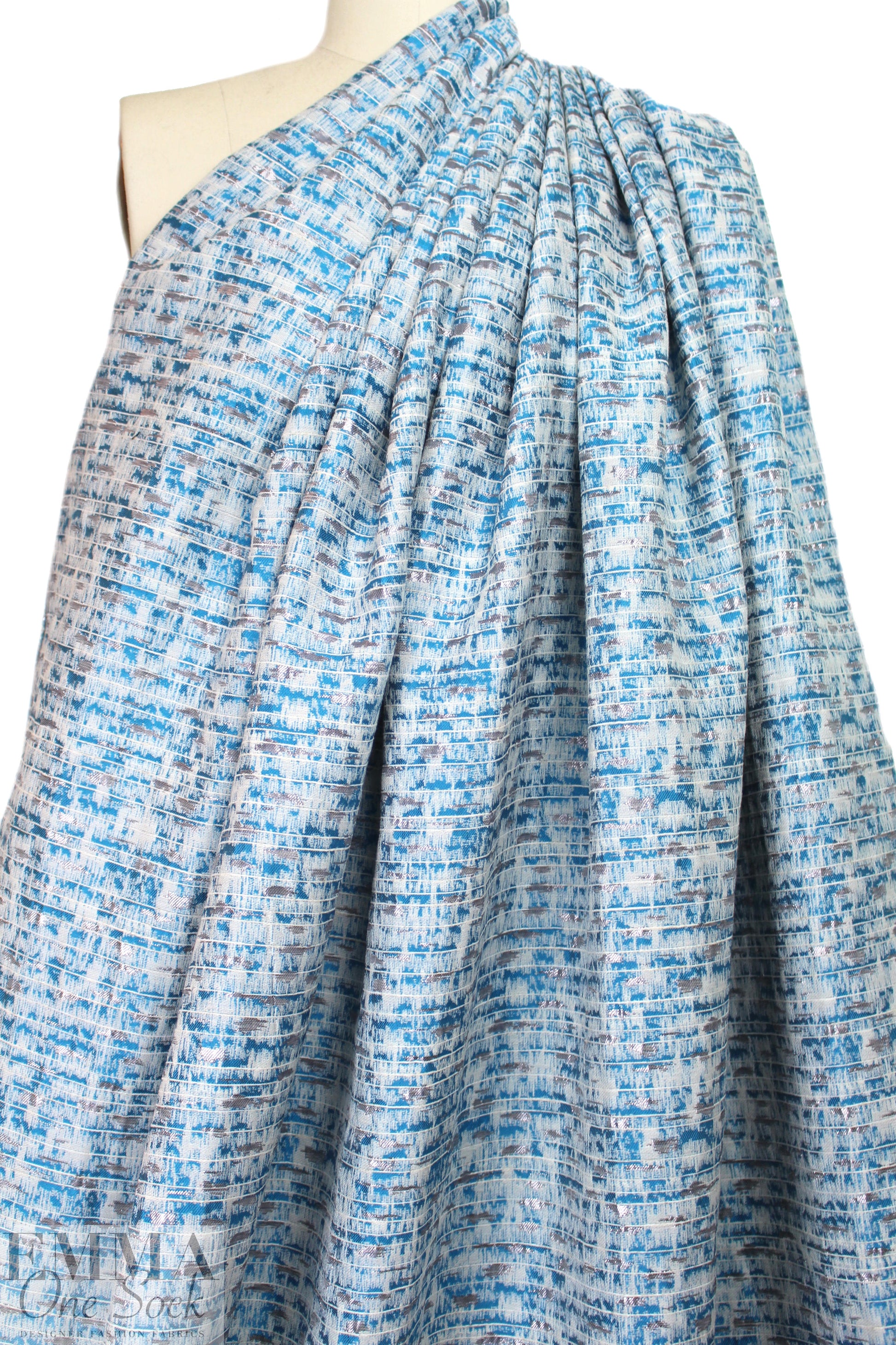 NY designer turquoise/silver metallic jacquard brocade 2.5 yd