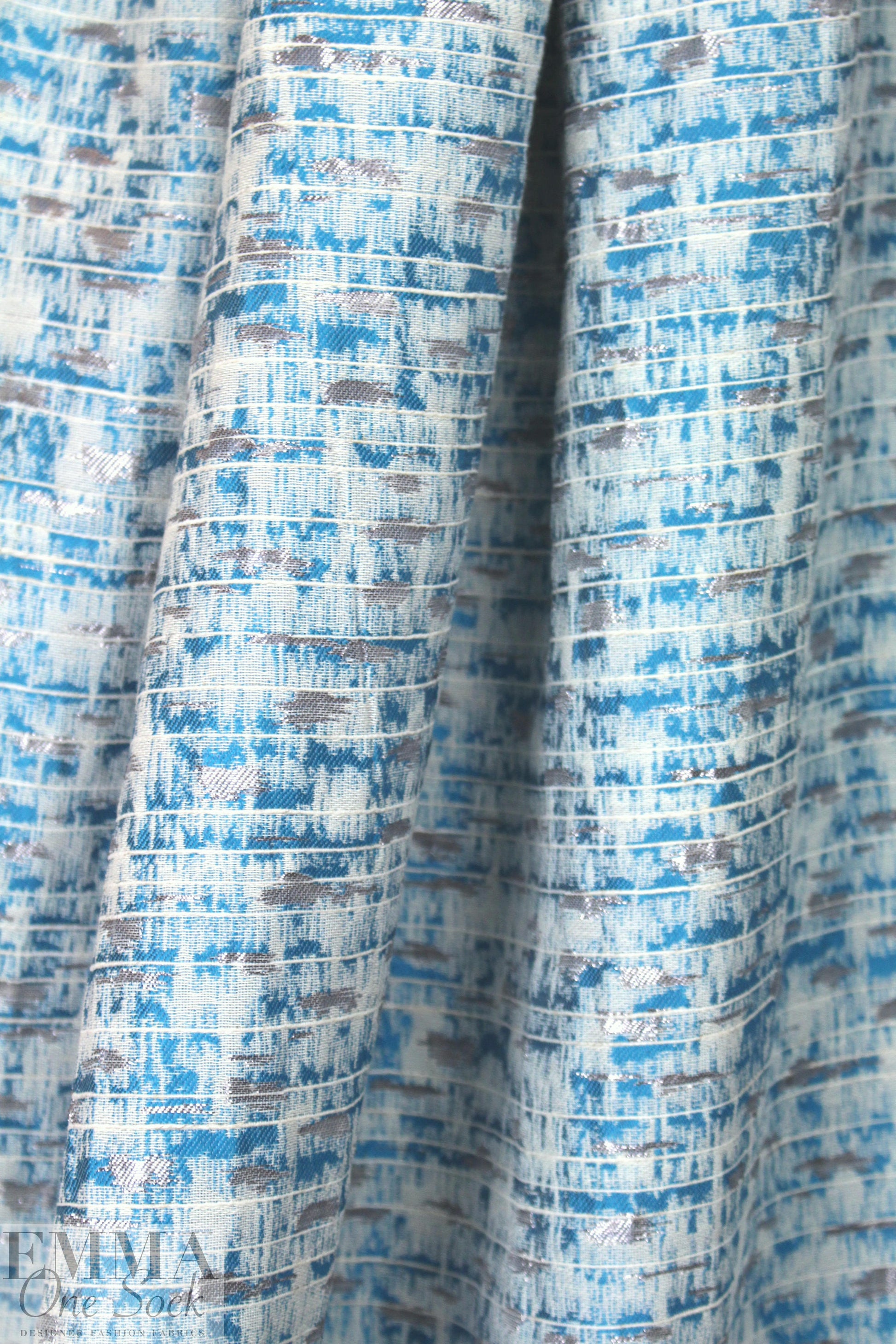 NY designer turquoise/silver metallic jacquard brocade