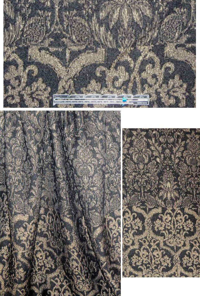 NY designer blk/gold fleur-de-lis brocade panels 1.5 yds